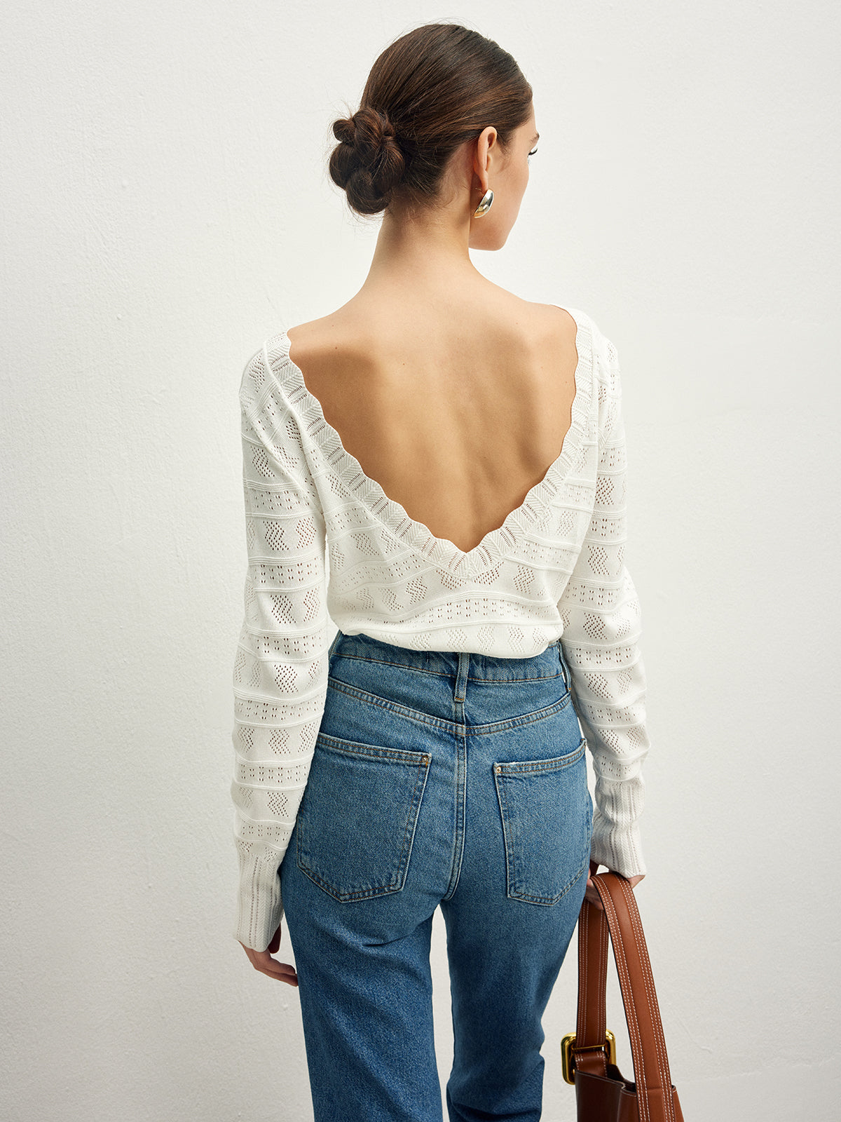 Callistari Lettuce Trim Backless Pointelle Knit Top-CALLISTARI