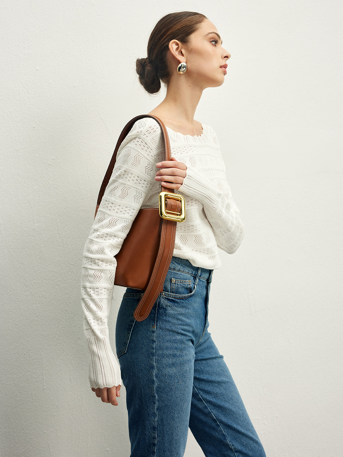 Callistari Lettuce Trim Backless Pointelle Knit Top-CALLISTARI