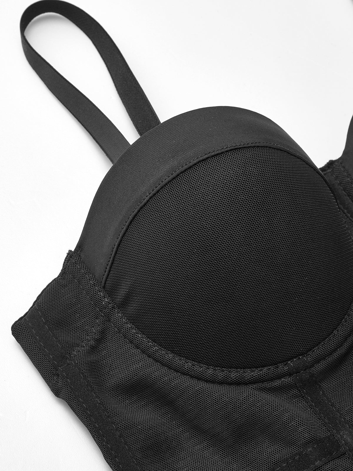 Mesh Sheer Piping Corset-Mesadic