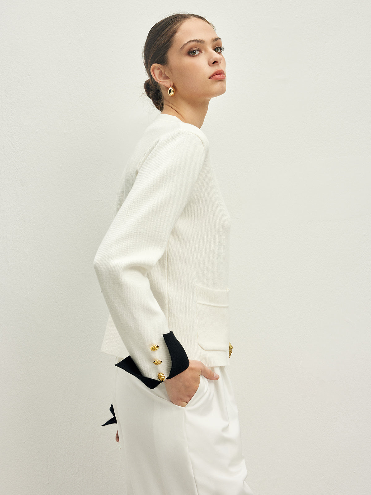 Callistari Contrast Trim Button Jersey Cardigan-CALLISTARI