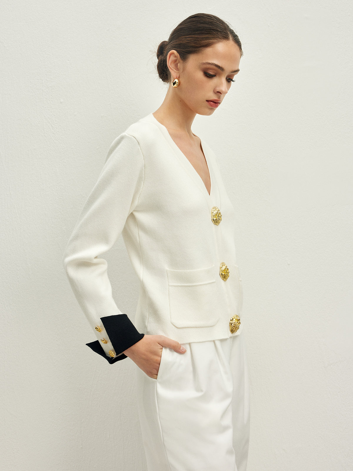 Callistari Contrast Trim Button Jersey Cardigan-CALLISTARI