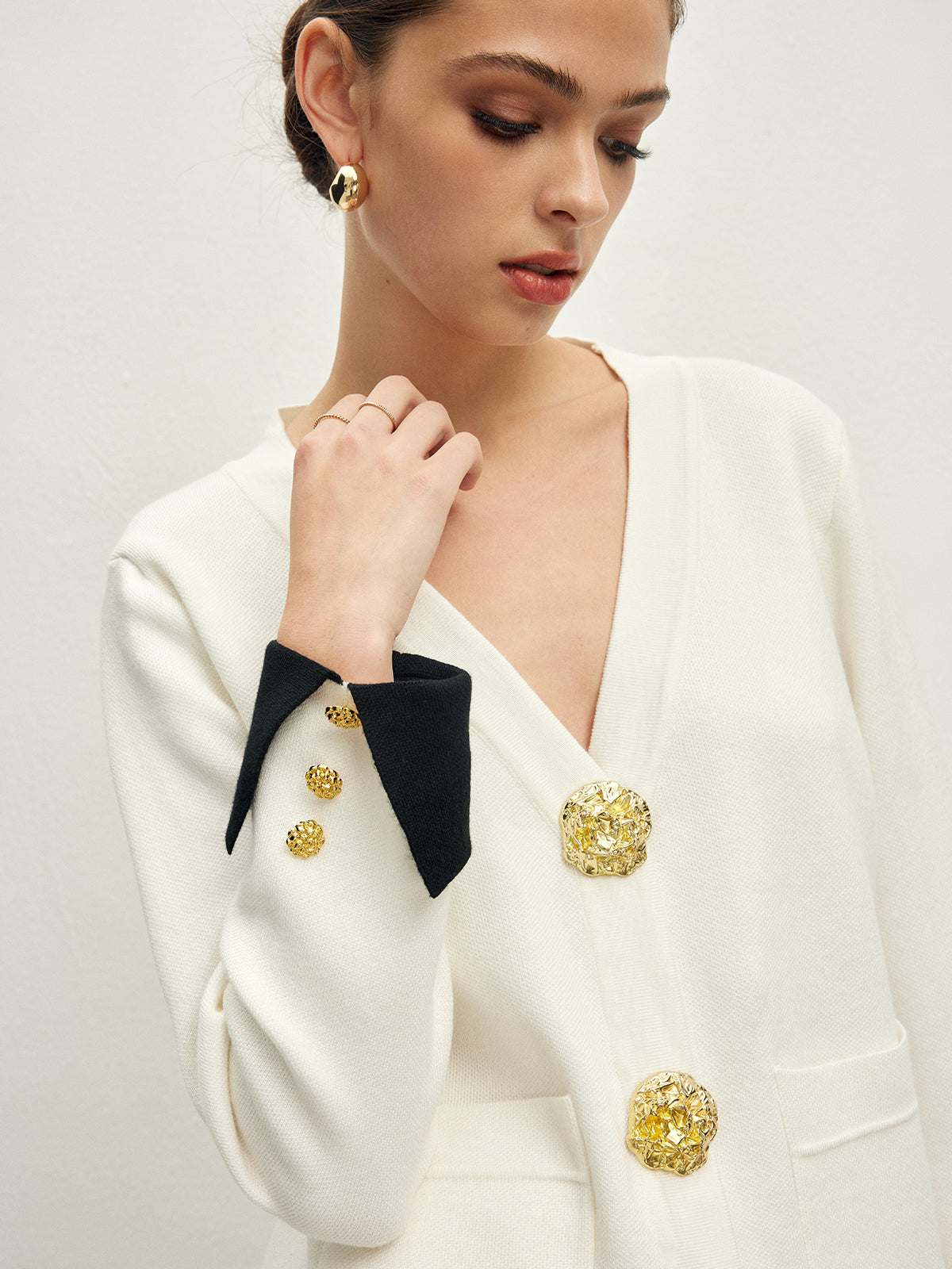 Callistari Contrast Trim Button Jersey Cardigan-CALLISTARI