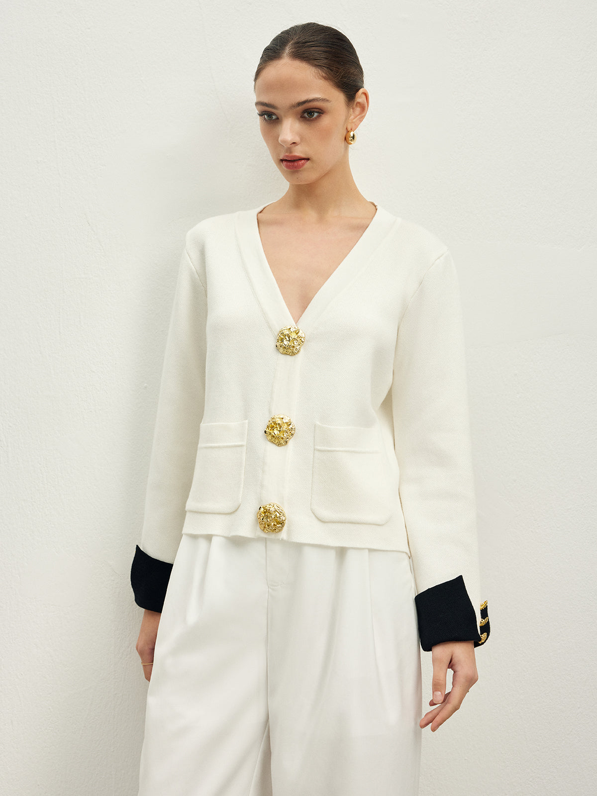 Callistari Contrast Trim Button Jersey Cardigan-CALLISTARI