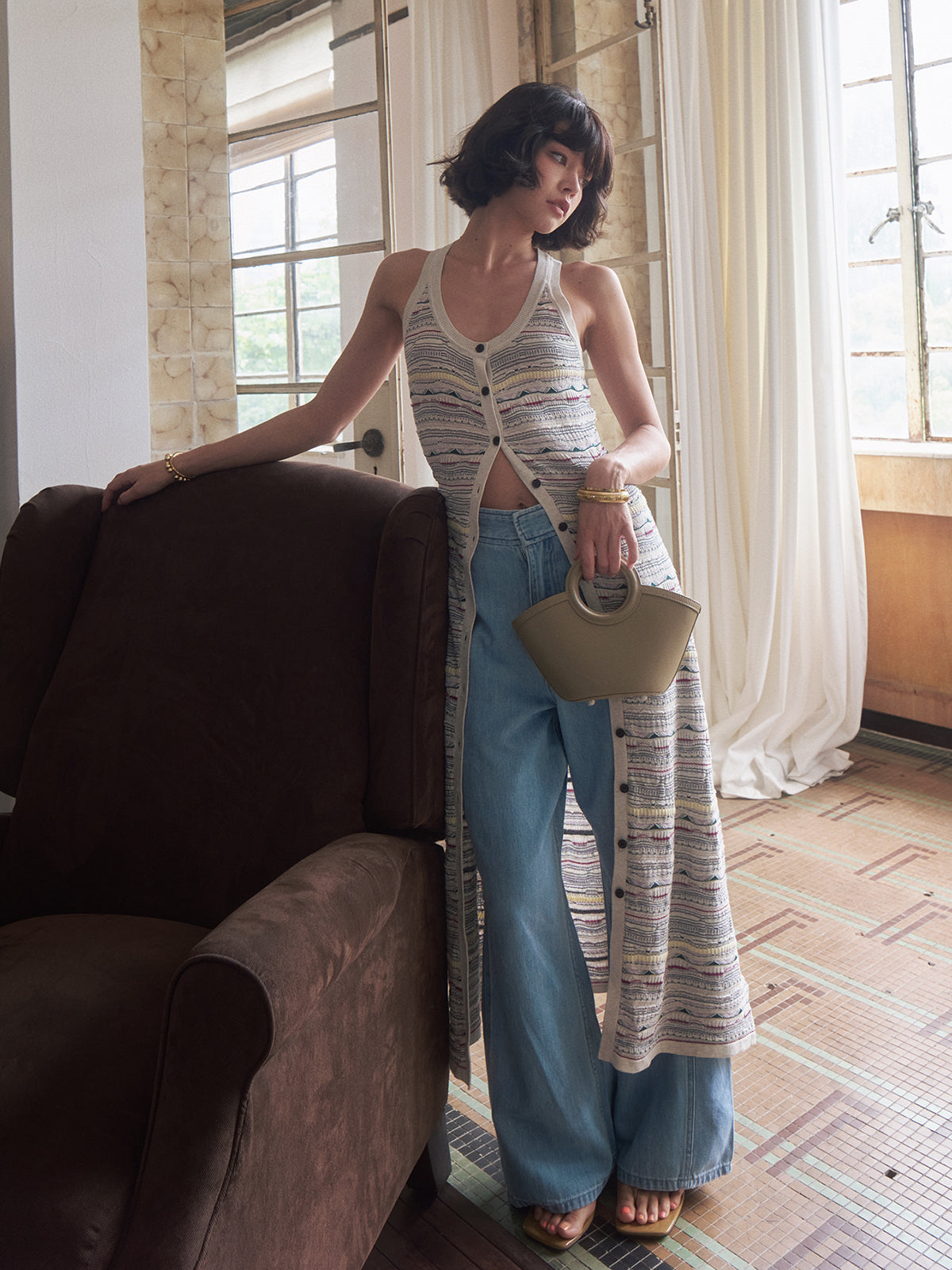 Callistari Colorful Striped Breasted Knit Cardigan-CALLISTARI