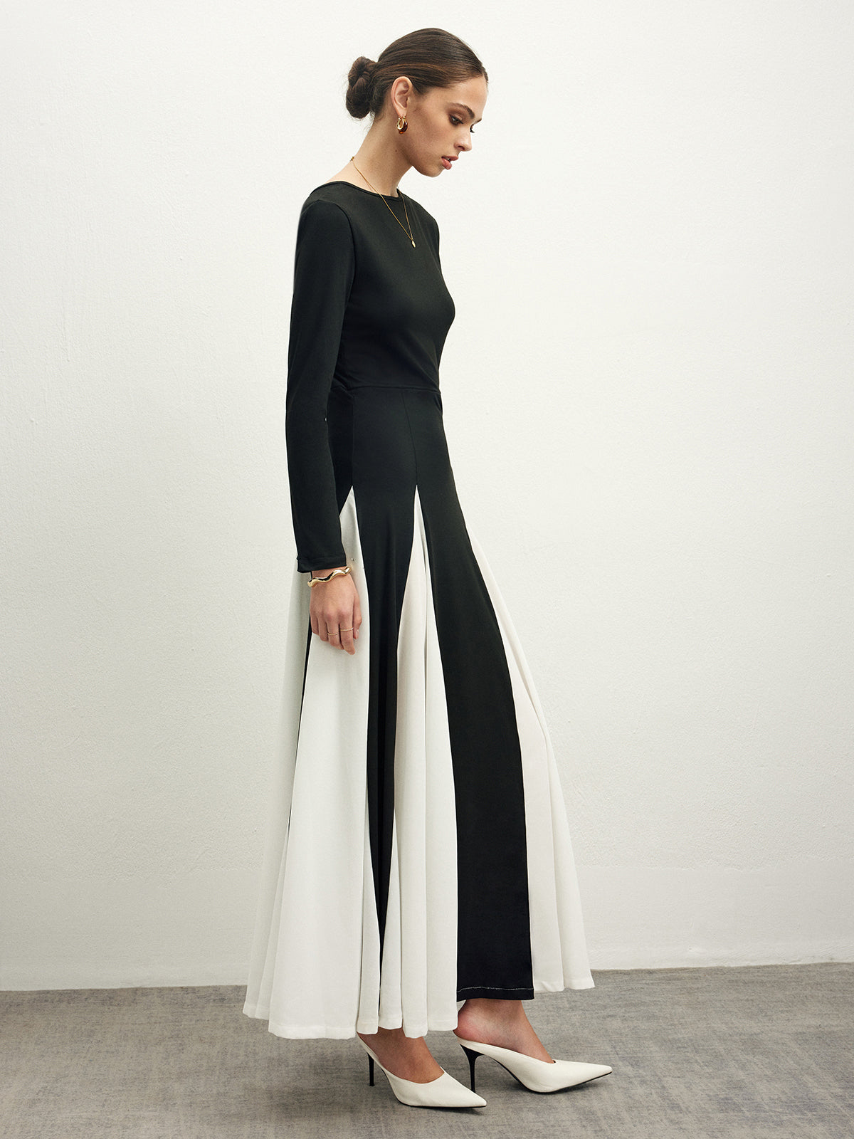 Color Block Chiffon Flowy Dress-Mesadic