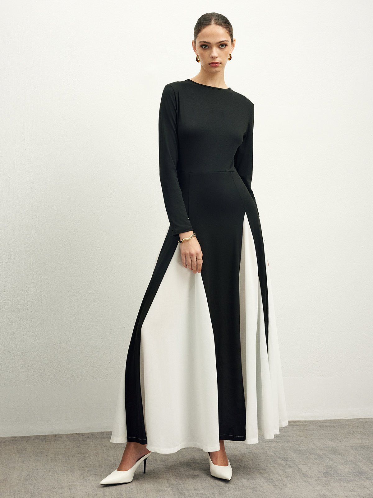 Color Block Chiffon Flowy Dress-Mesadic