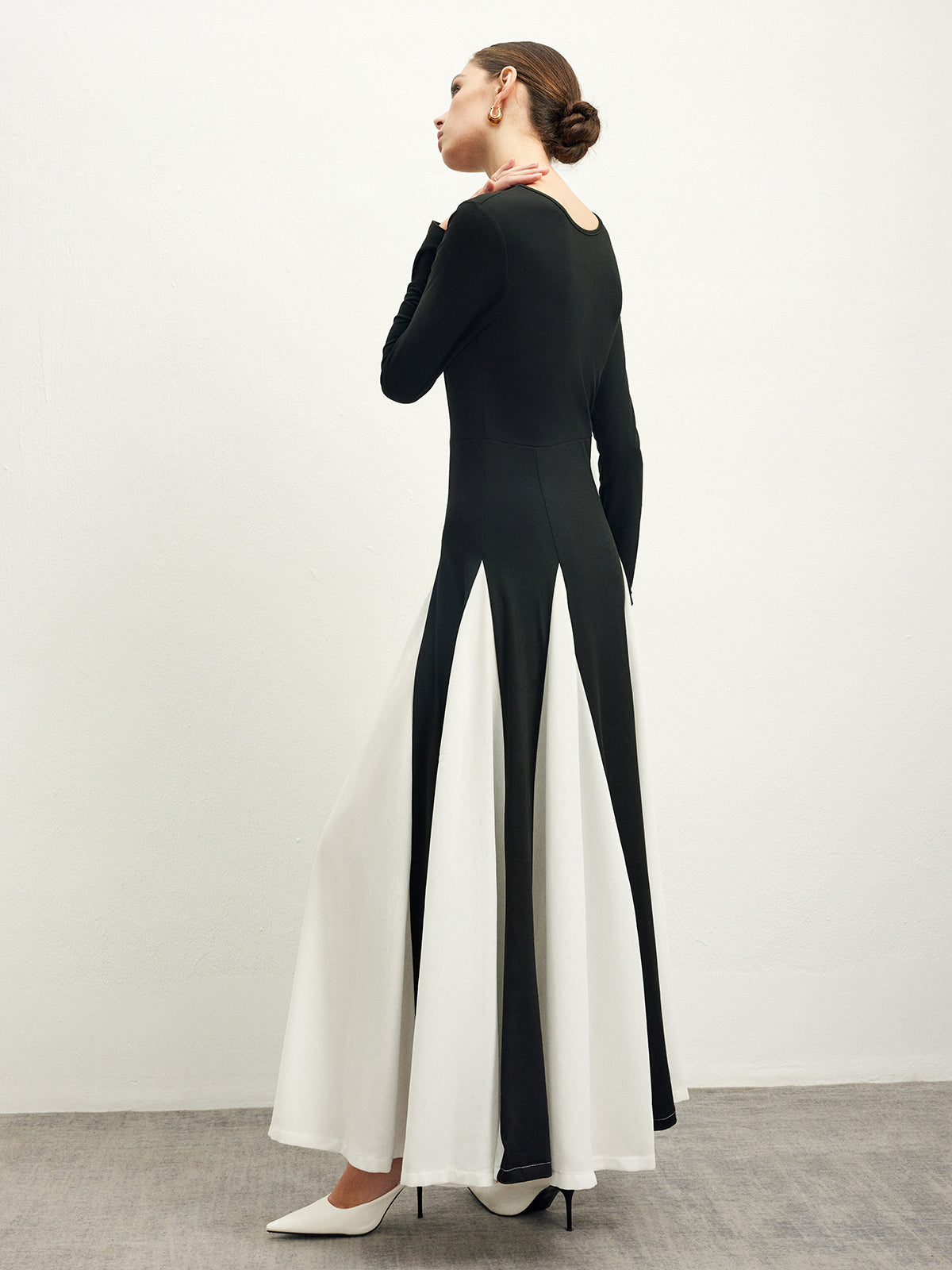 Color Block Chiffon Flowy Dress-Mesadic