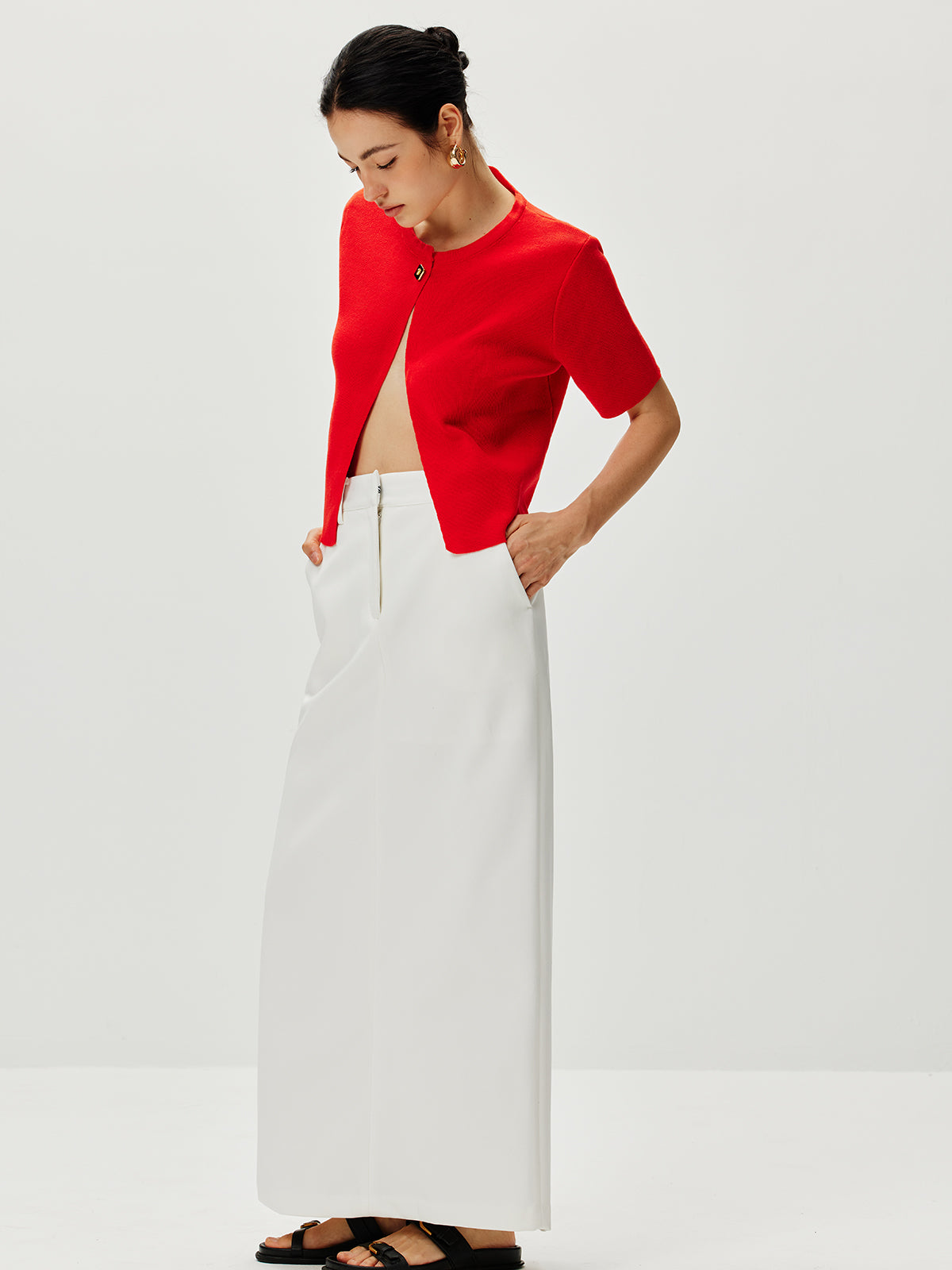 Callistari Short Sleeve Button Knit Top-CALLISTARI