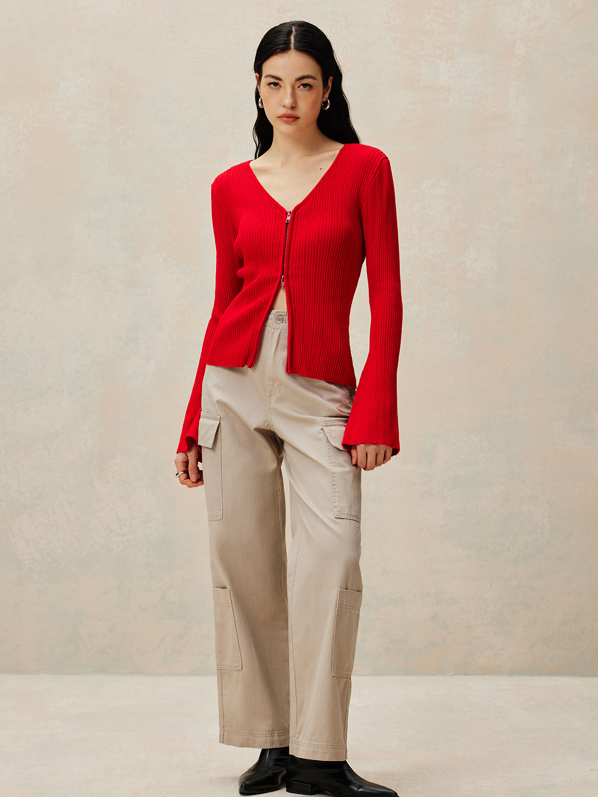 Callistari Plain Double Zip Knit Cardigan-CALLISTARI