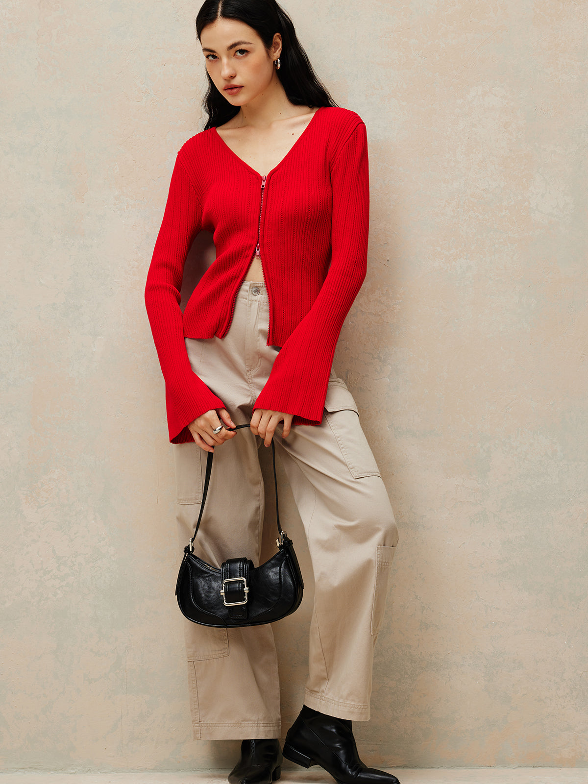 Callistari Plain Double Zip Knit Cardigan-CALLISTARI