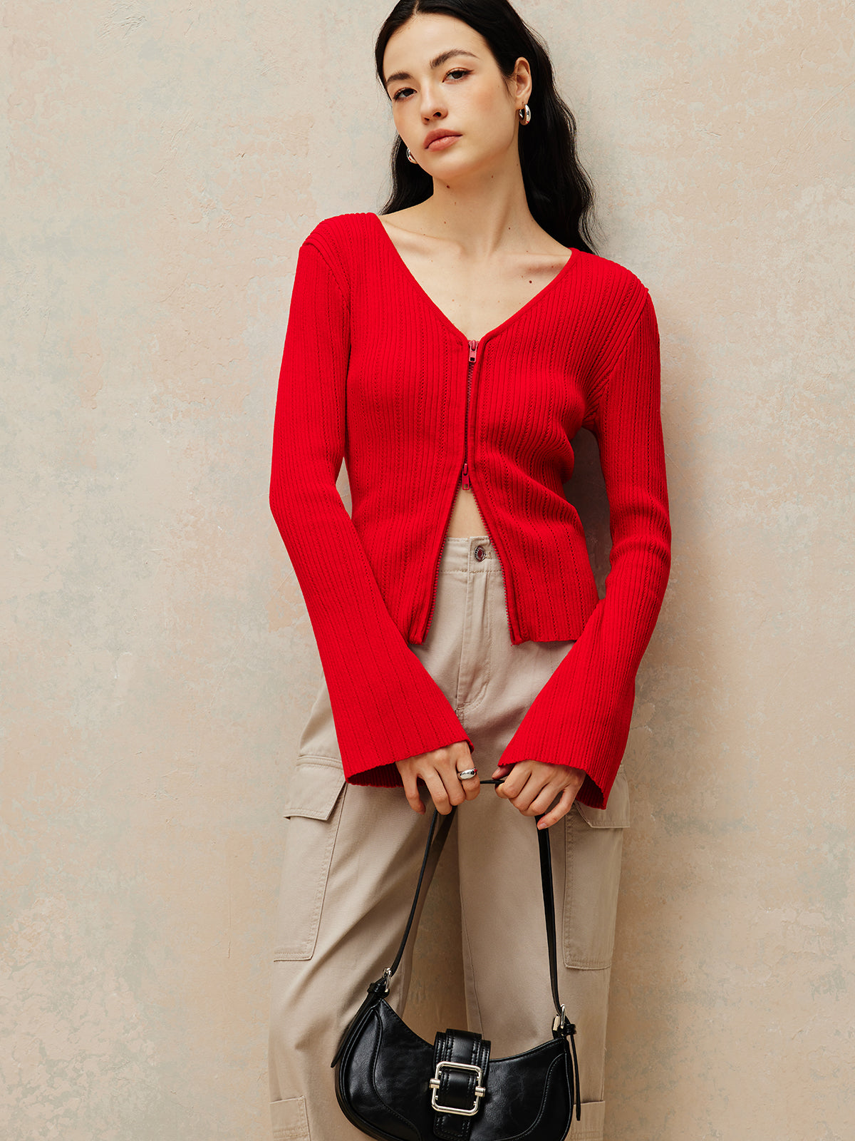 Callistari Plain Double Zip Knit Cardigan-CALLISTARI