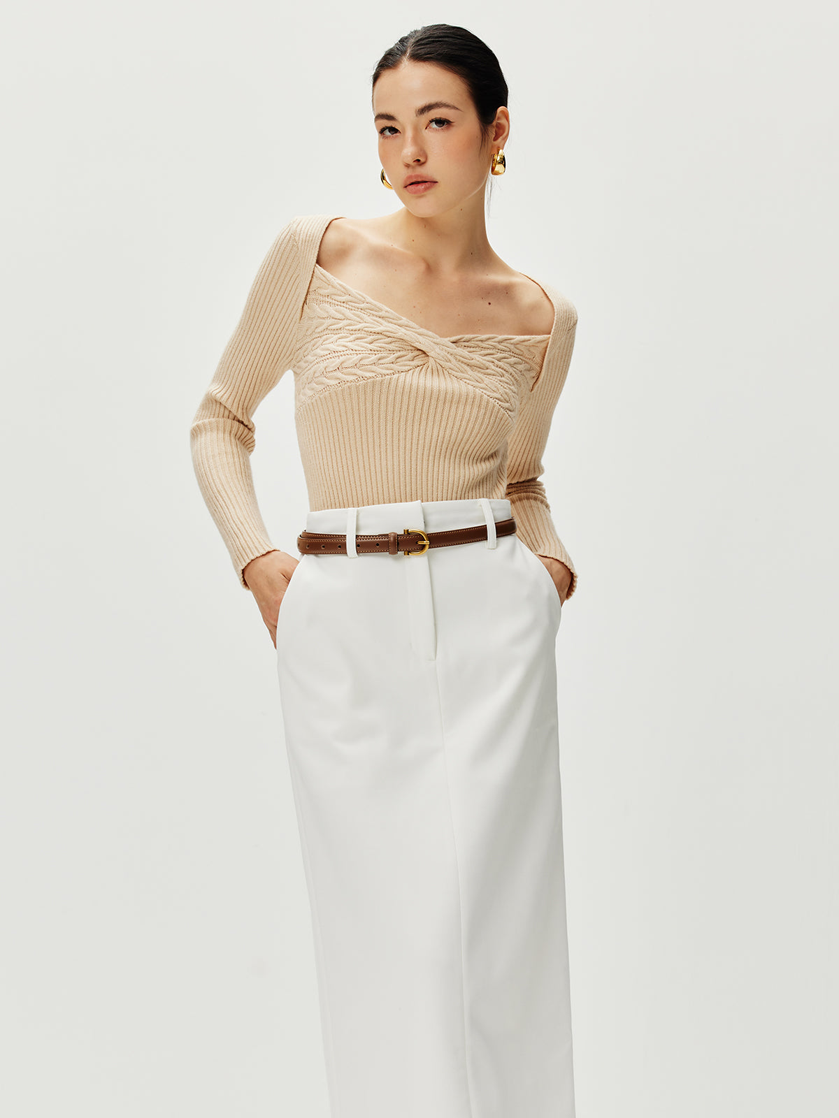 Plain Twist Front Knit Top-CALLISTARI