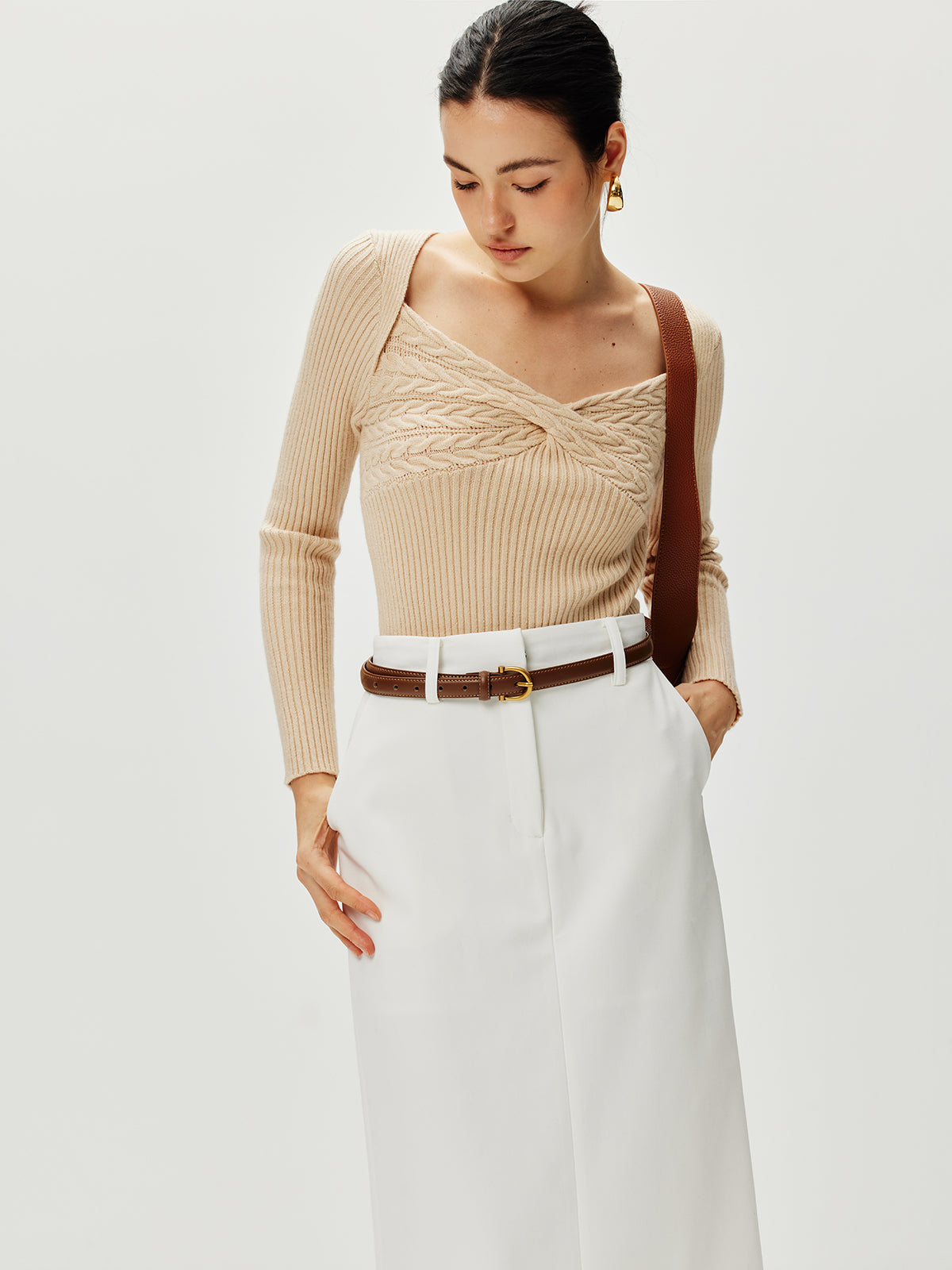 Plain Twist Front Knit Top-CALLISTARI