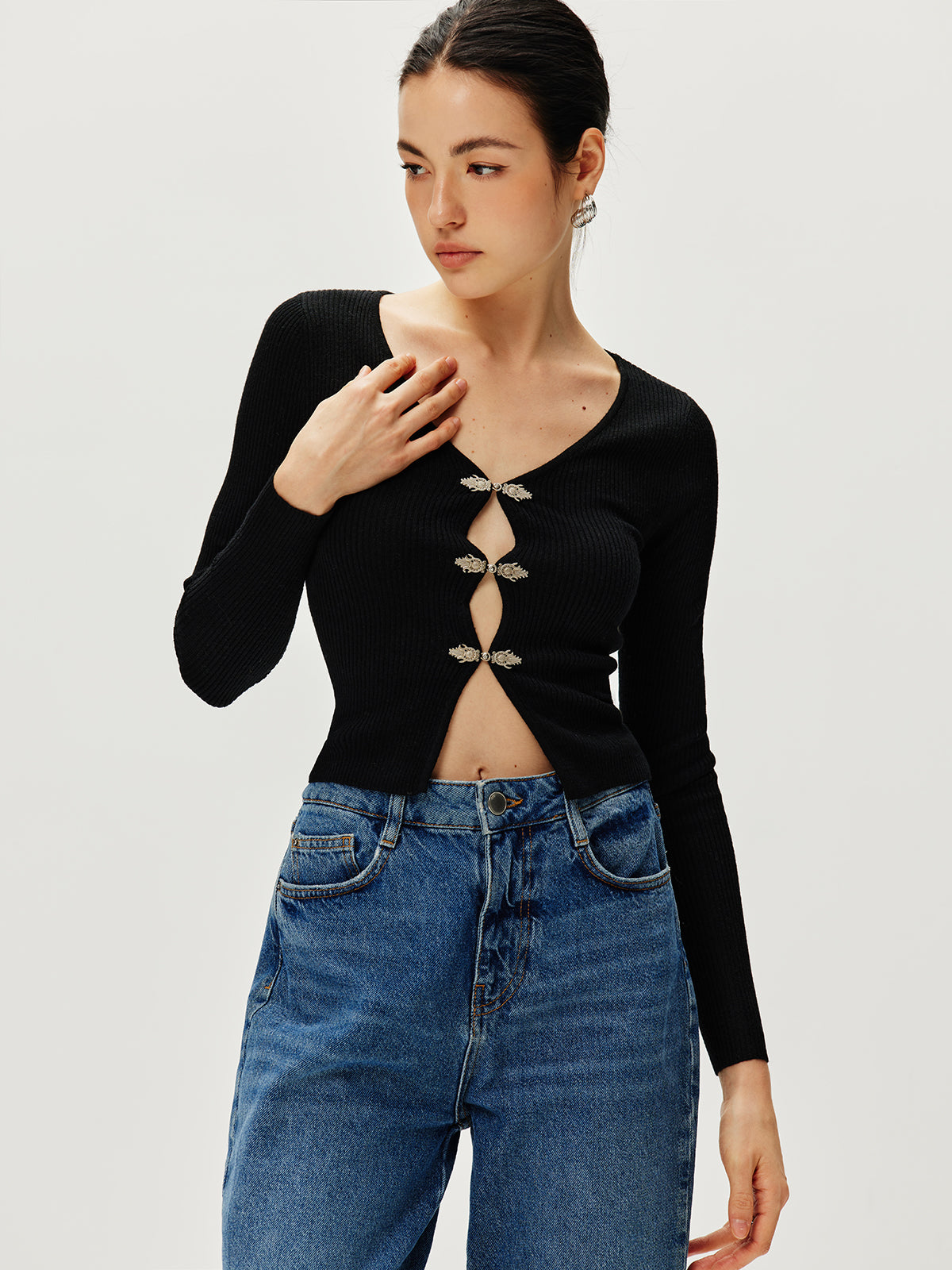 Callistari Long Sleeve Button Sweater-CALLISTARI