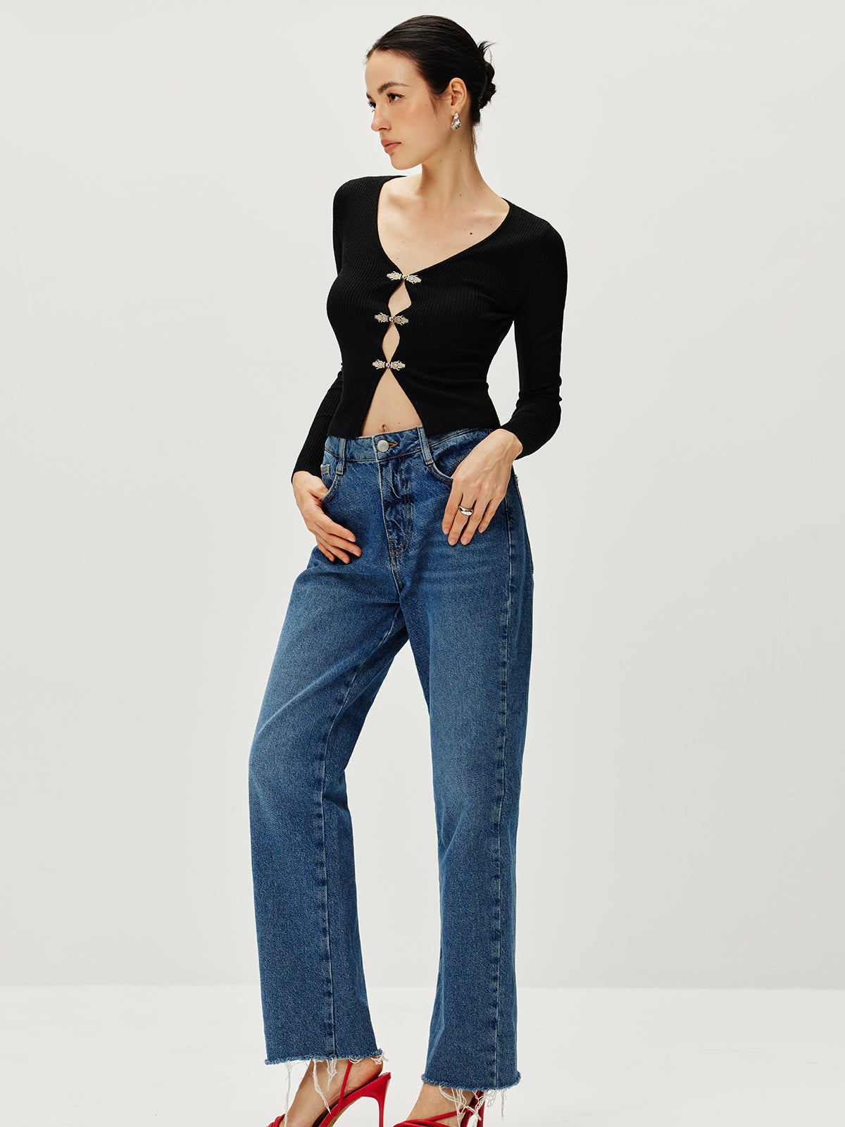 Callistari Long Sleeve Button Sweater-CALLISTARI