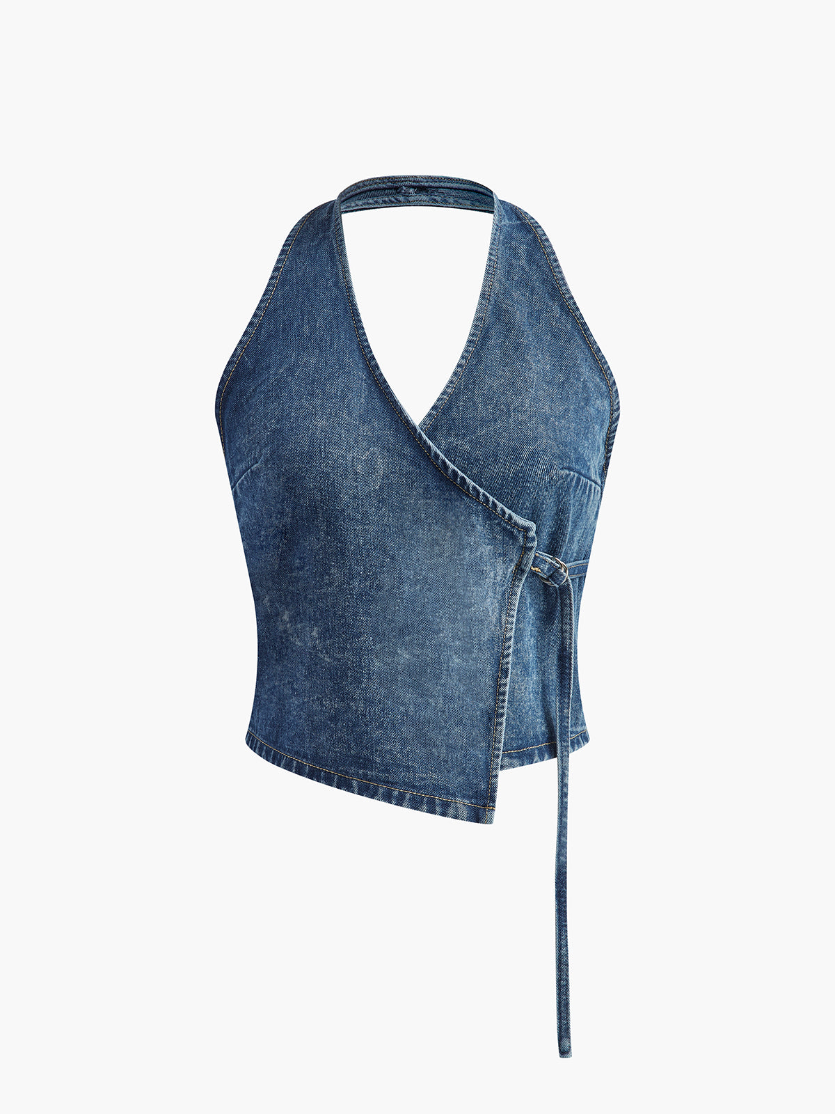 Callistari Halter Backless Wrap Denim Top-CALLISTARI