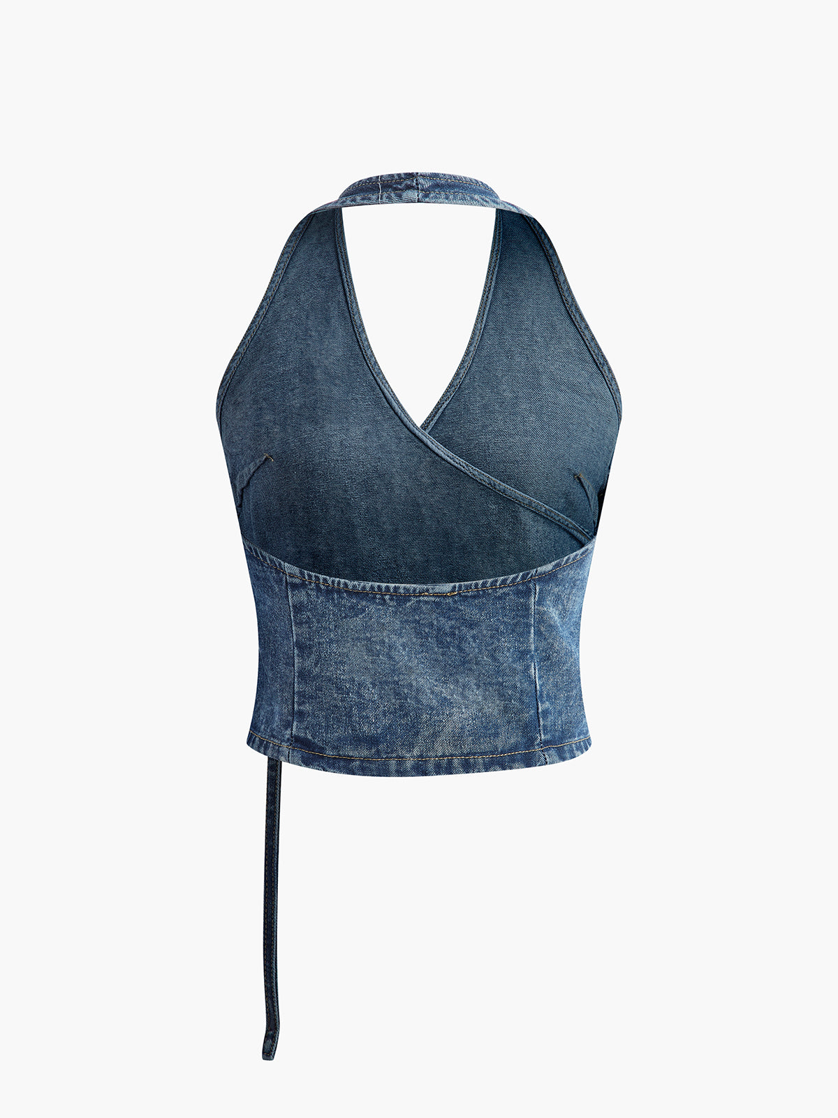 Callistari Halter Backless Wrap Denim Top-CALLISTARI