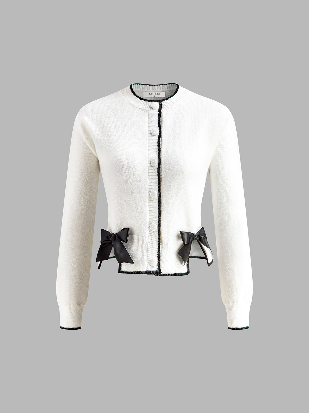 Callistari Contrast Trim Bow Decor Knit Outwear-CALLISTARI