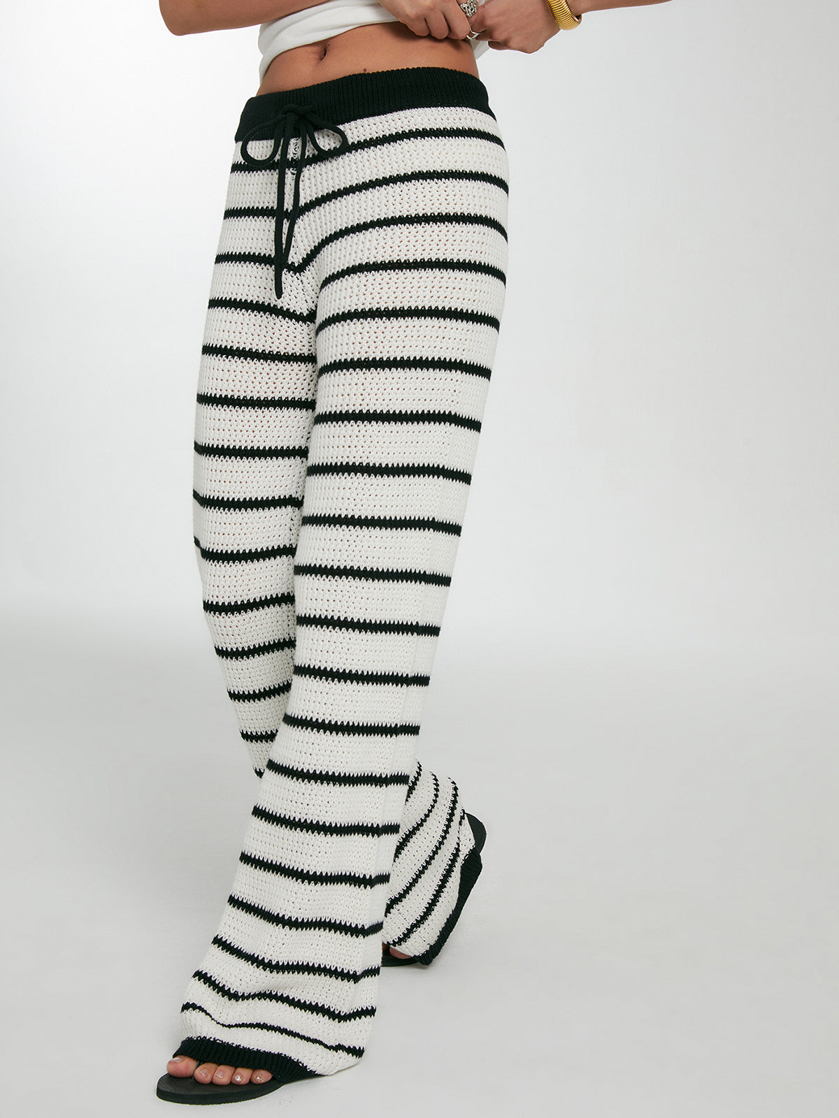 Striped Drawstring Knit Pants-Mesadic