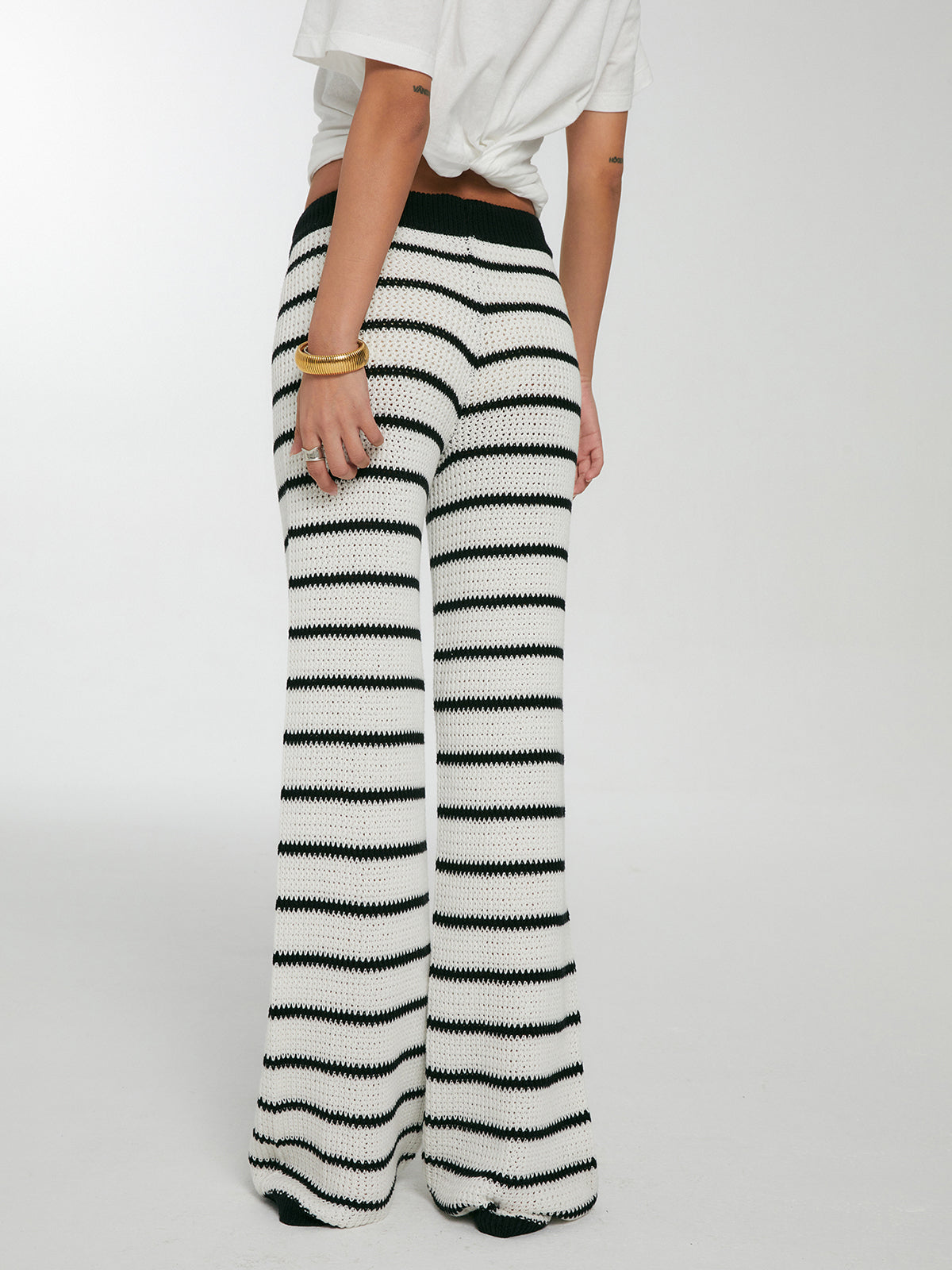 Striped Drawstring Knit Pants-Mesadic