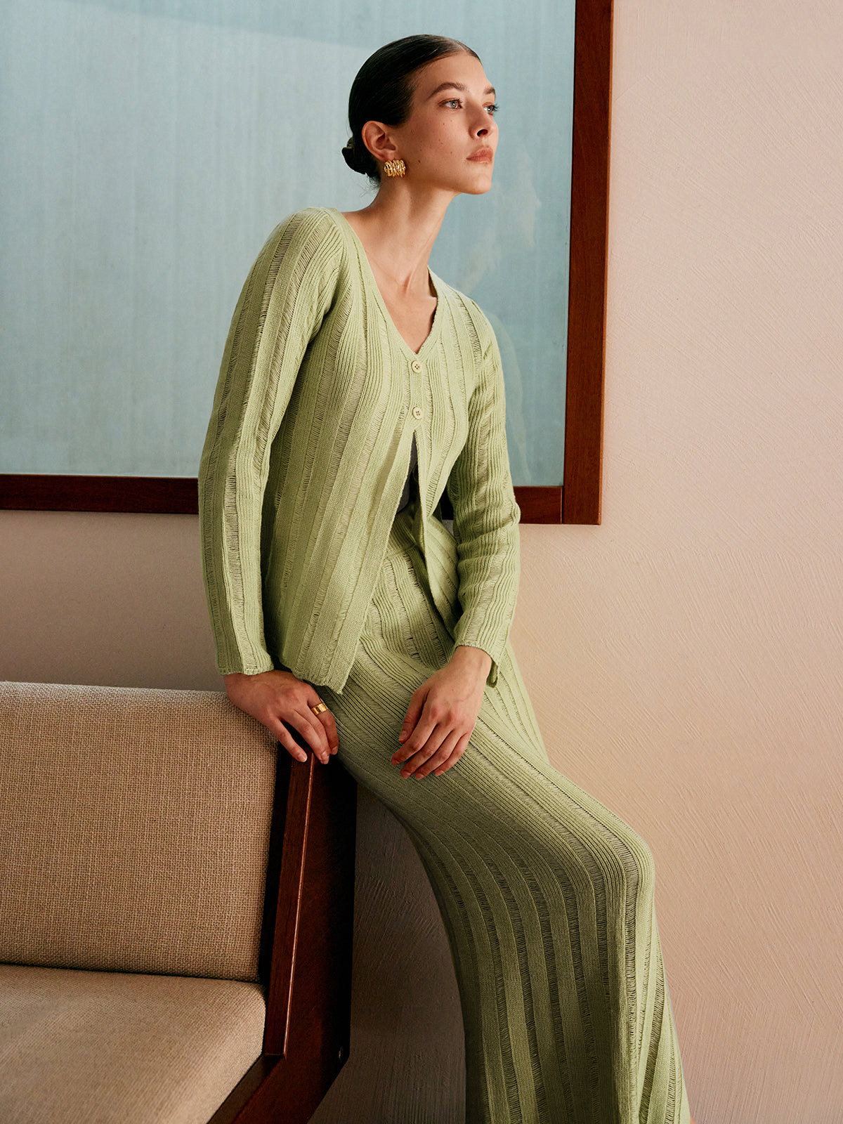 Trafni Ribbed Split Sweater Co-ords-Mesadic