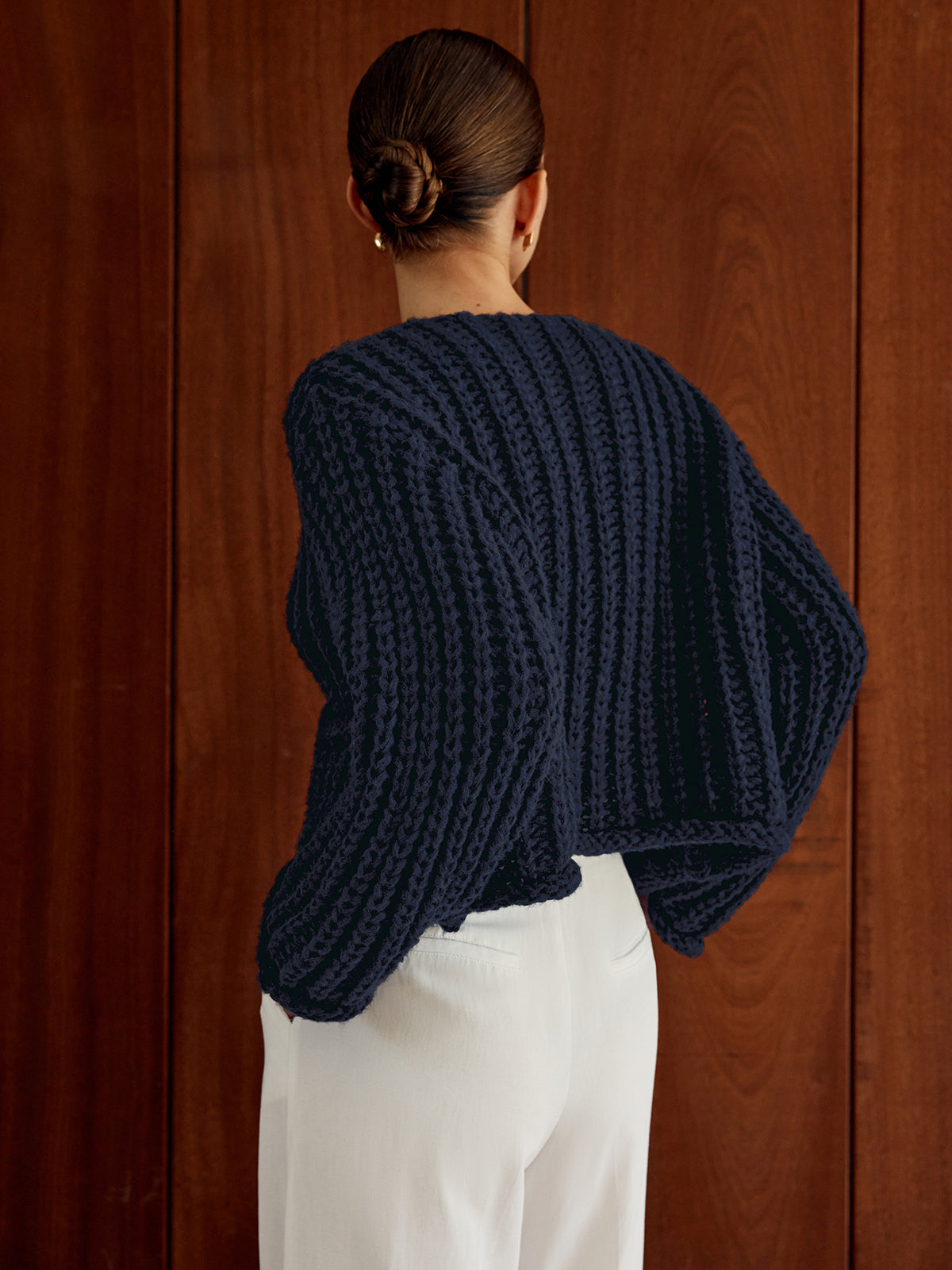 Trafni Plain Button Knit Cardigan-Mesadic