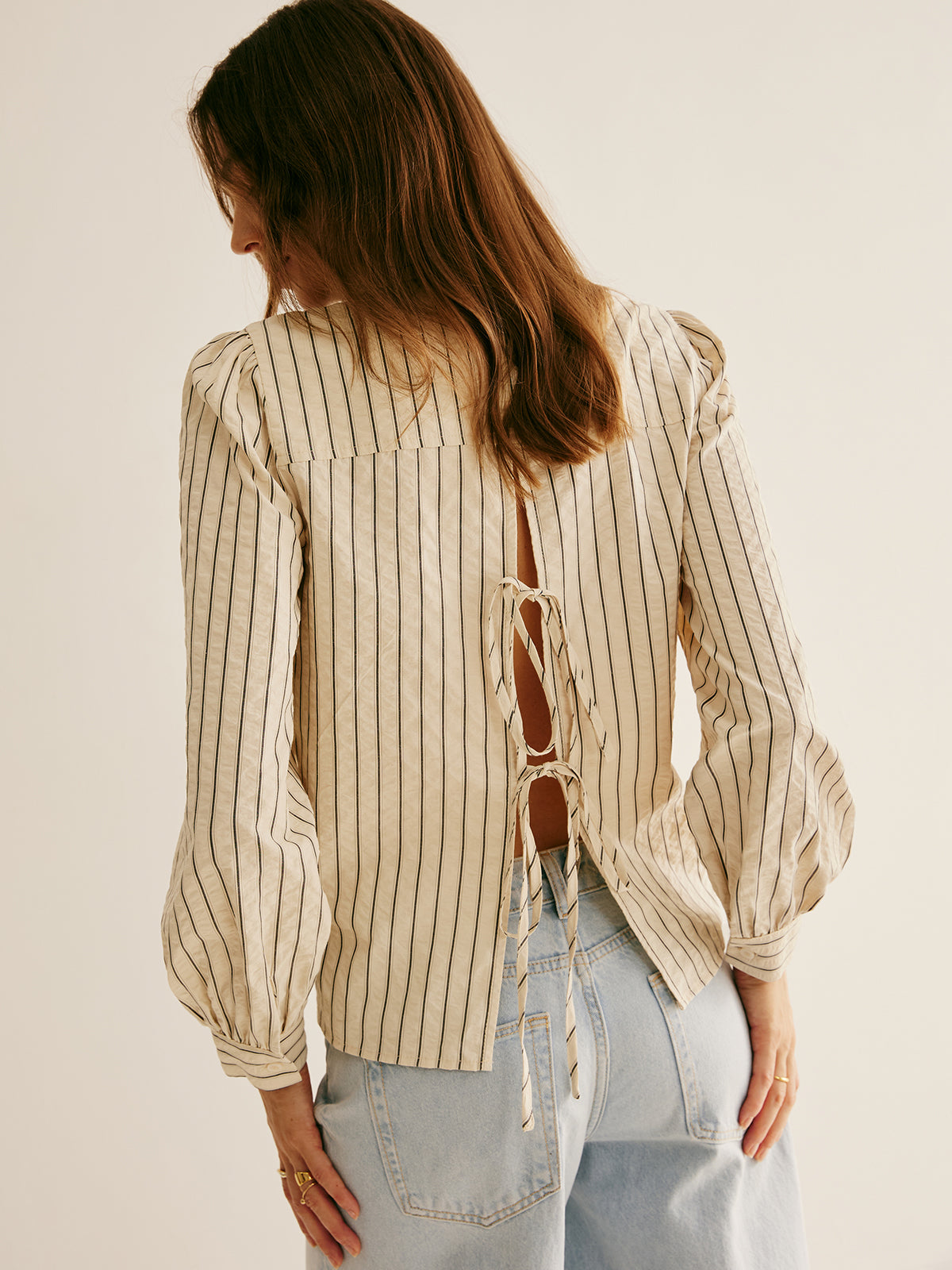 Callistari Pinstripe Tie Back Polo Shirt-CALLISTARI