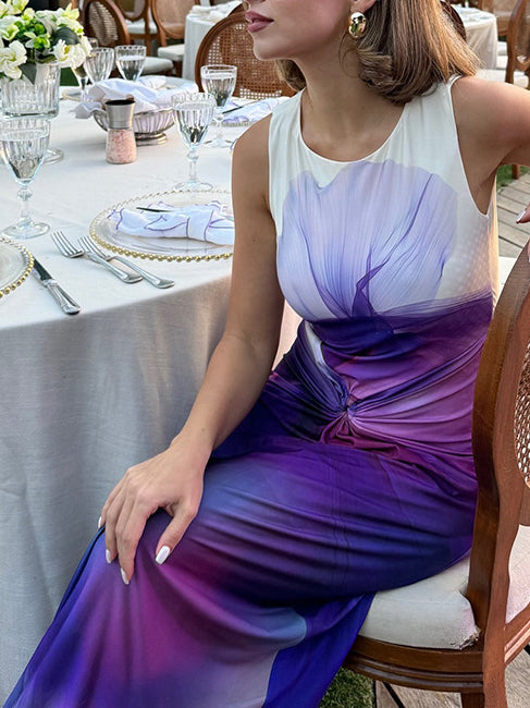 Callistari Knot Printed Gradient Long Dress-CALLISTARI