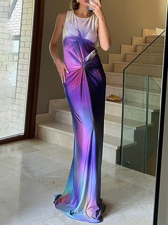 Callistari Knot Printed Gradient Long Dress-CALLISTARI