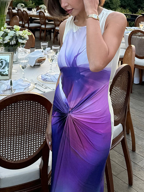 Callistari Knot Printed Gradient Long Dress-CALLISTARI