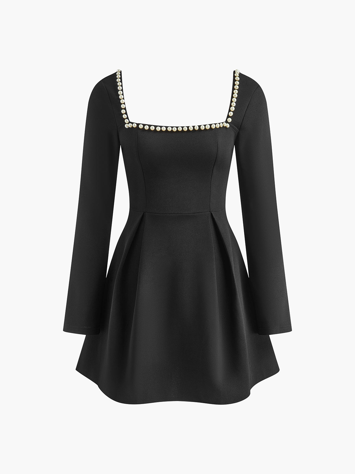 Callistari Square Collar Beaded Decor Pleated Dress-CALLISTARI