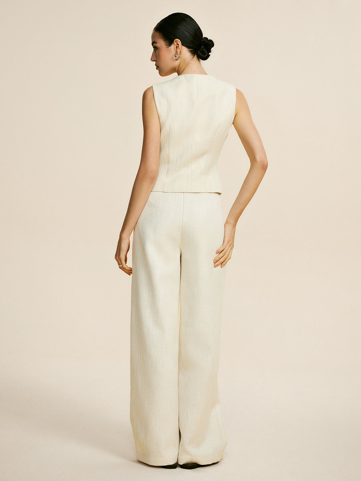 Tweed Sleeveless Baggy Pants Set-CALLISTARI