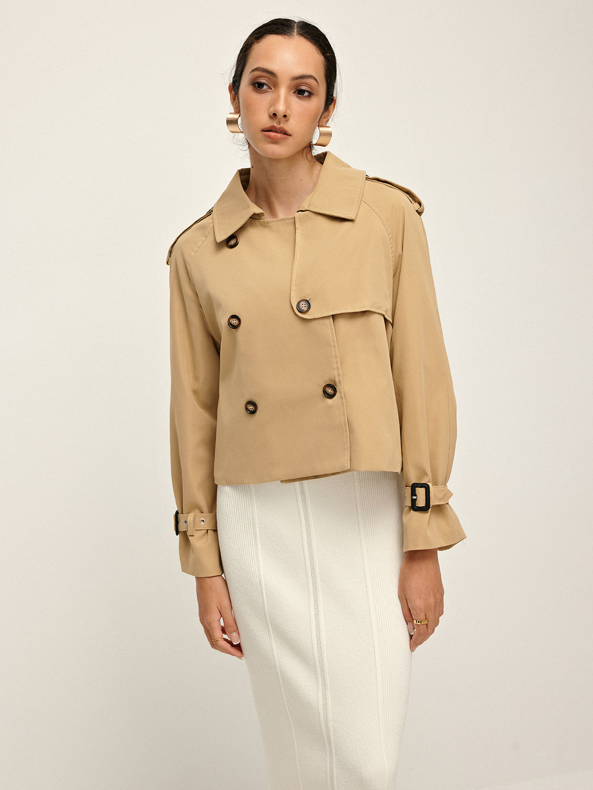 Breasted Lapel Trench Coat-Mesadic