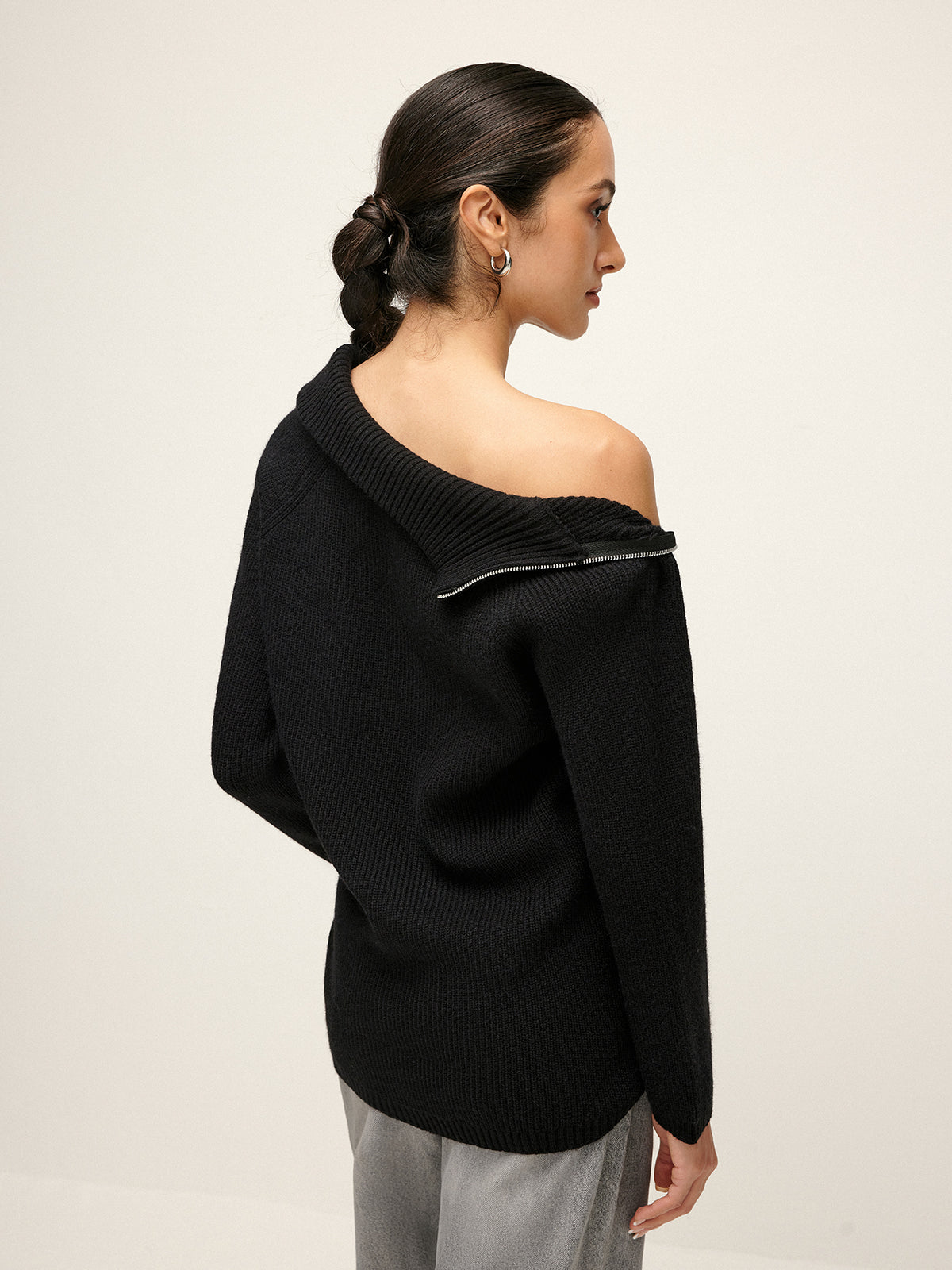 Turtleneck Side Zipper Knit Top-Mesadic