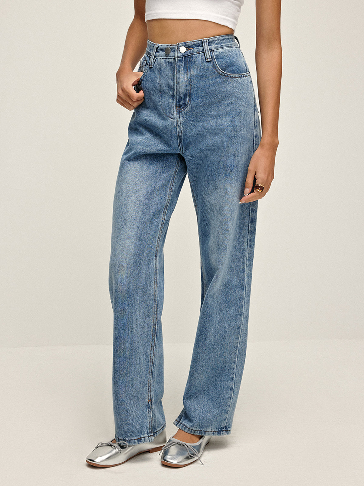 High-Waist Denim Long Jeans-CALLISTARI