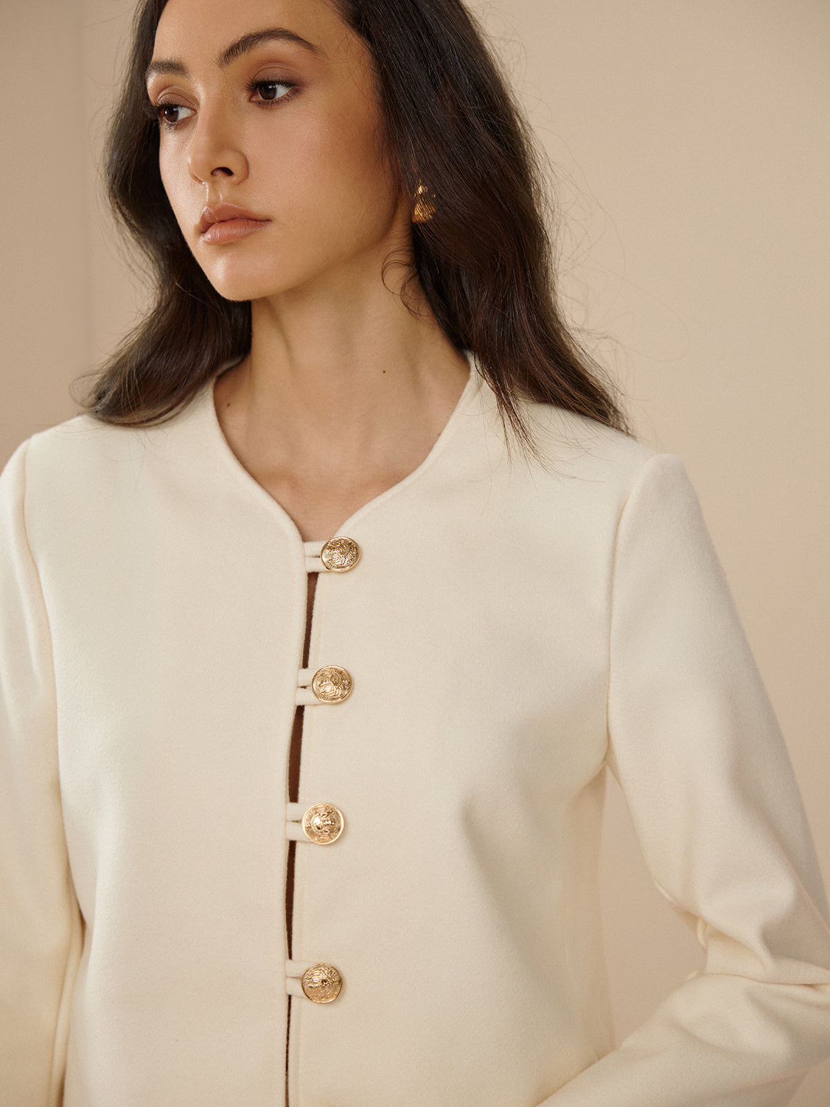 Callistari Crew Neck Plain Metal Button Jacket-CALLISTARI