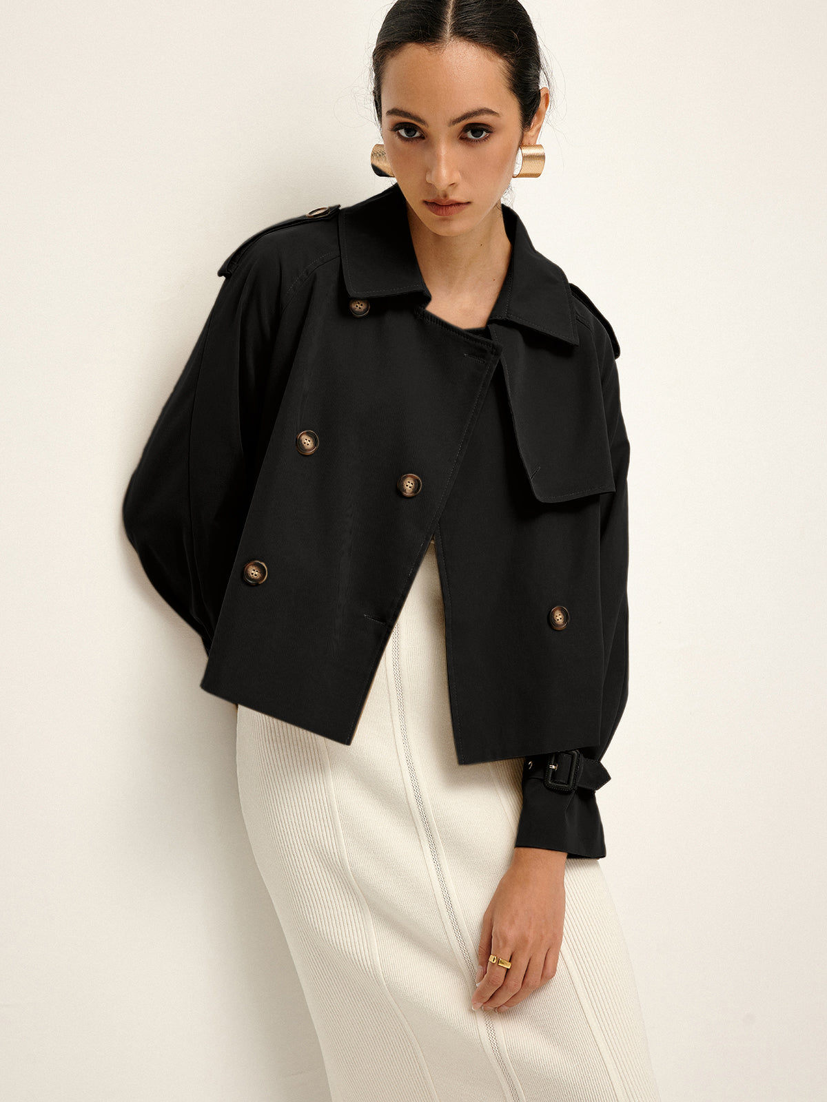 Breasted Lapel Trench Coat-Mesadic
