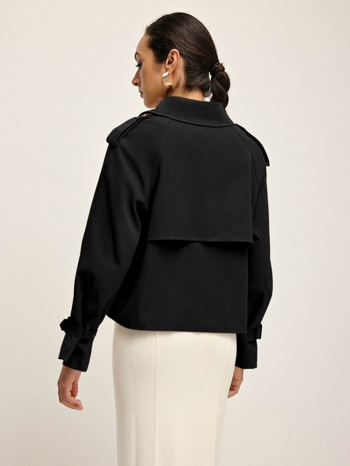 Breasted Lapel Trench Coat-Mesadic