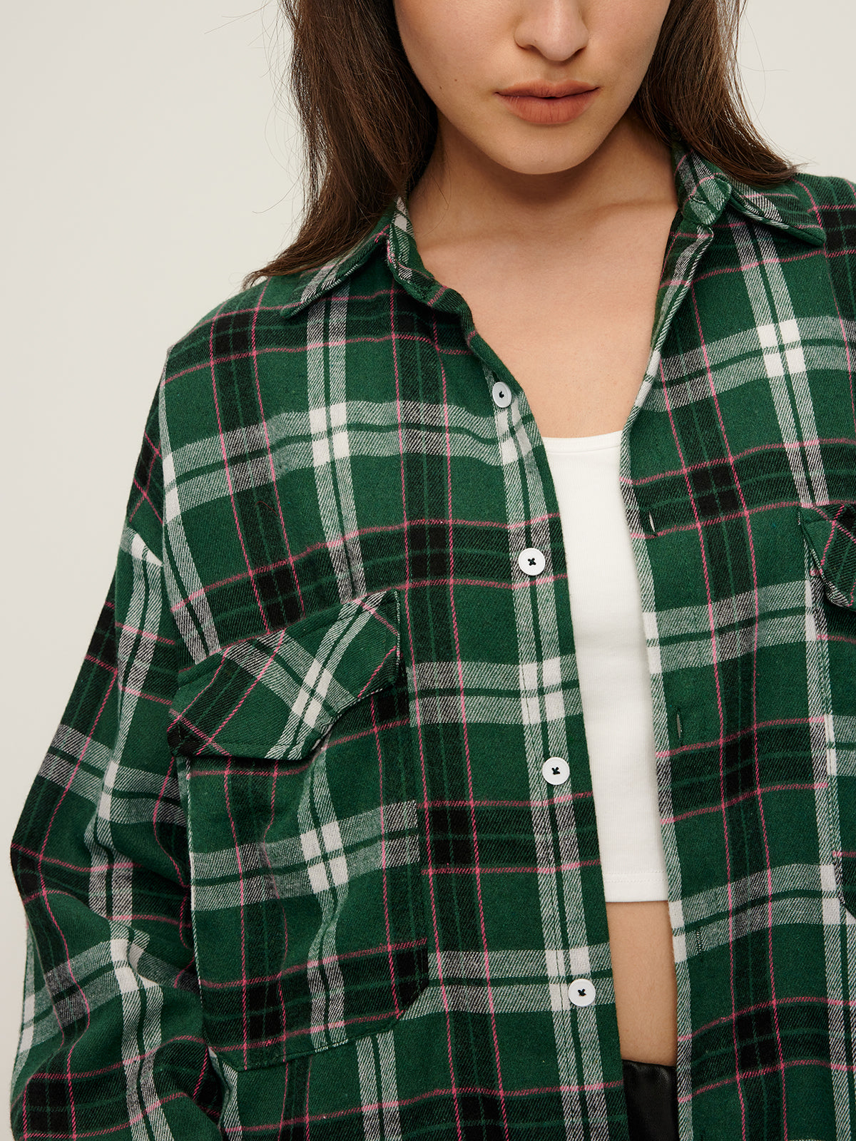 Callistari Retro Plaid Lapel Pockets Shirt-CALLISTARI