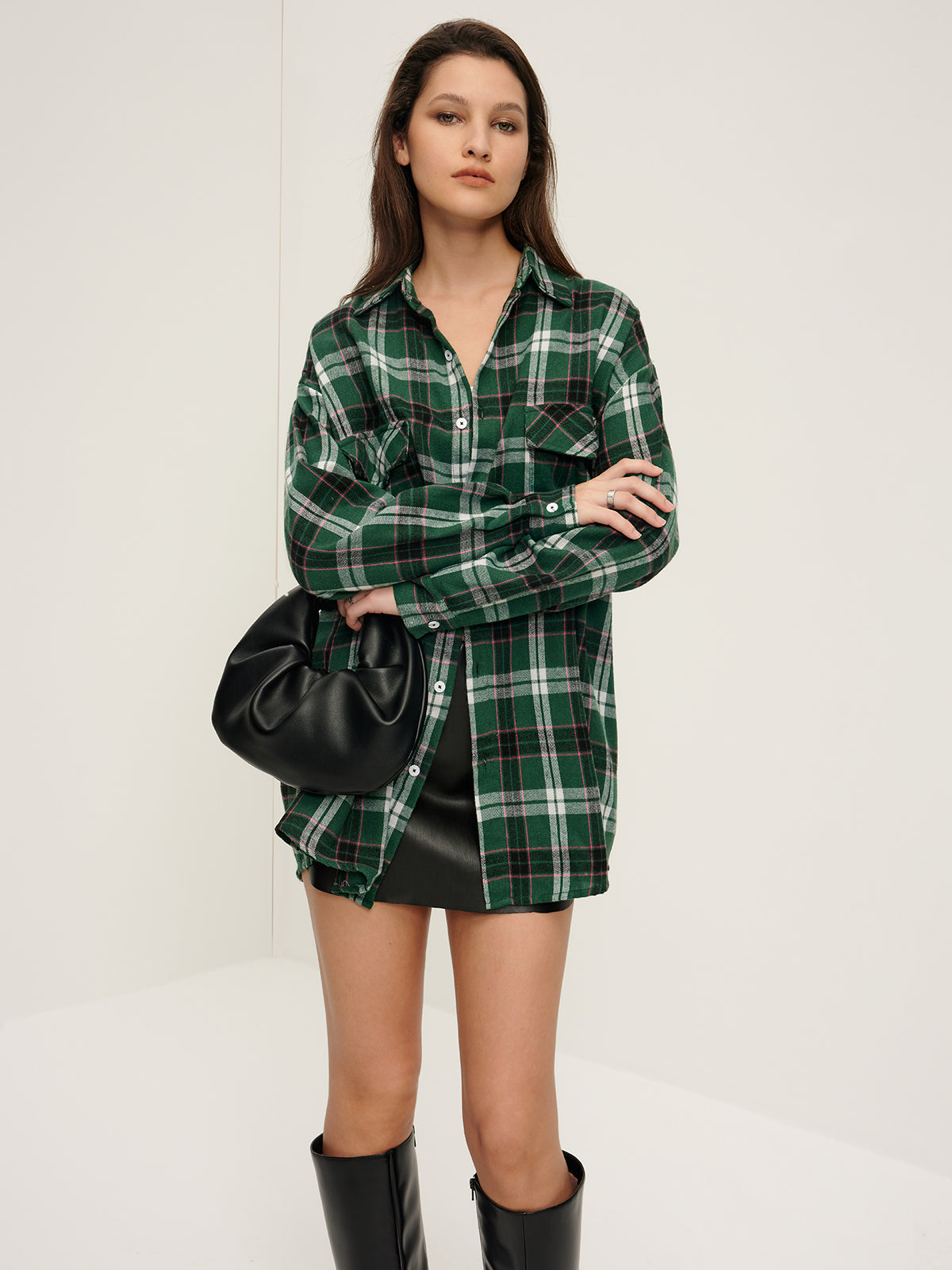 Callistari Retro Plaid Lapel Pockets Shirt-CALLISTARI