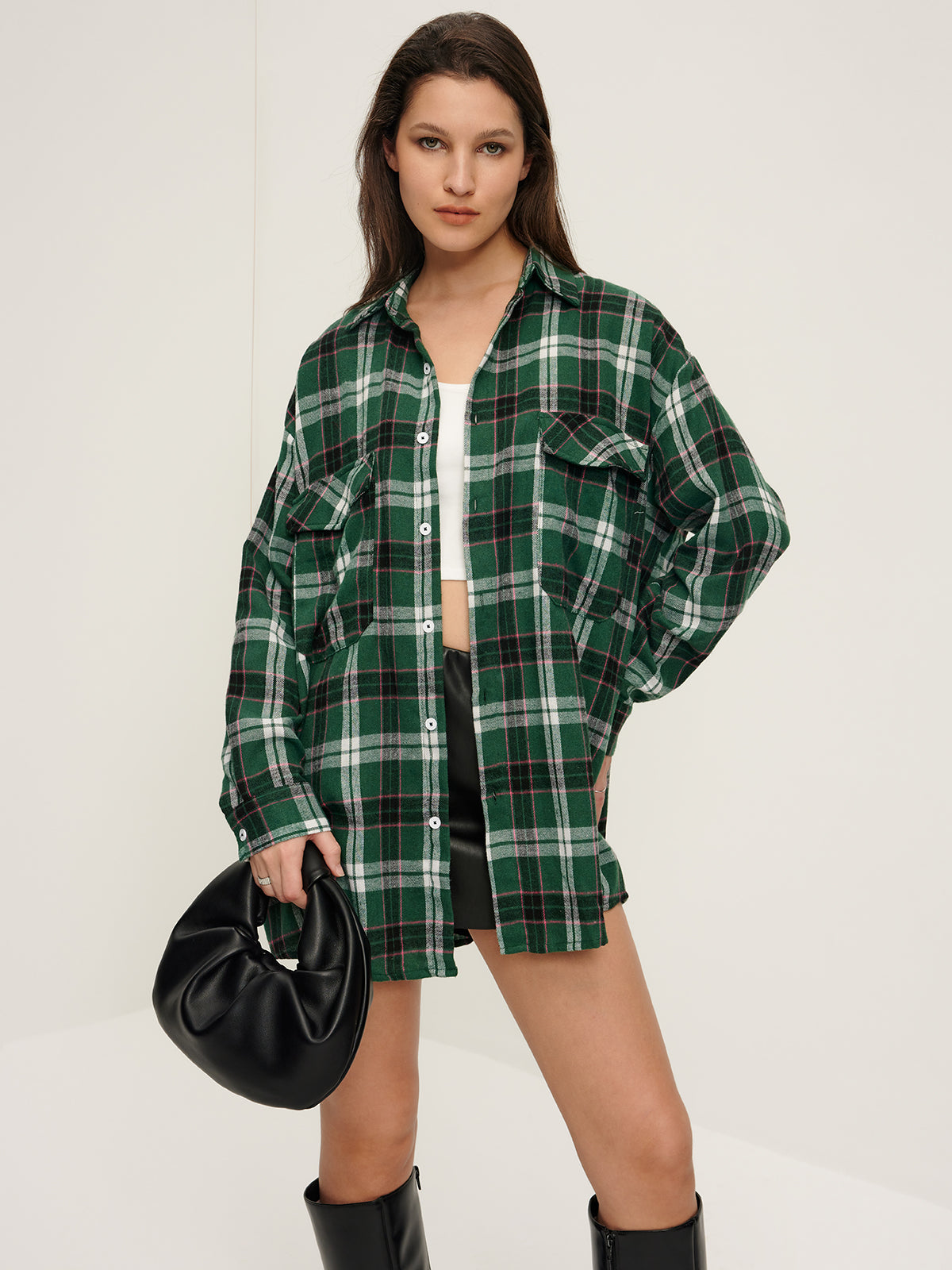 Callistari Retro Plaid Lapel Pockets Shirt-CALLISTARI