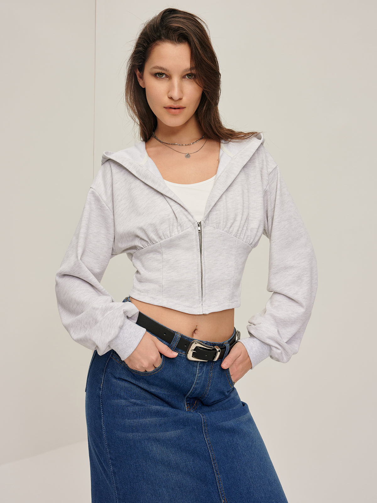 Callistari Zipper Crop Corset Hoodie-CALLISTARI