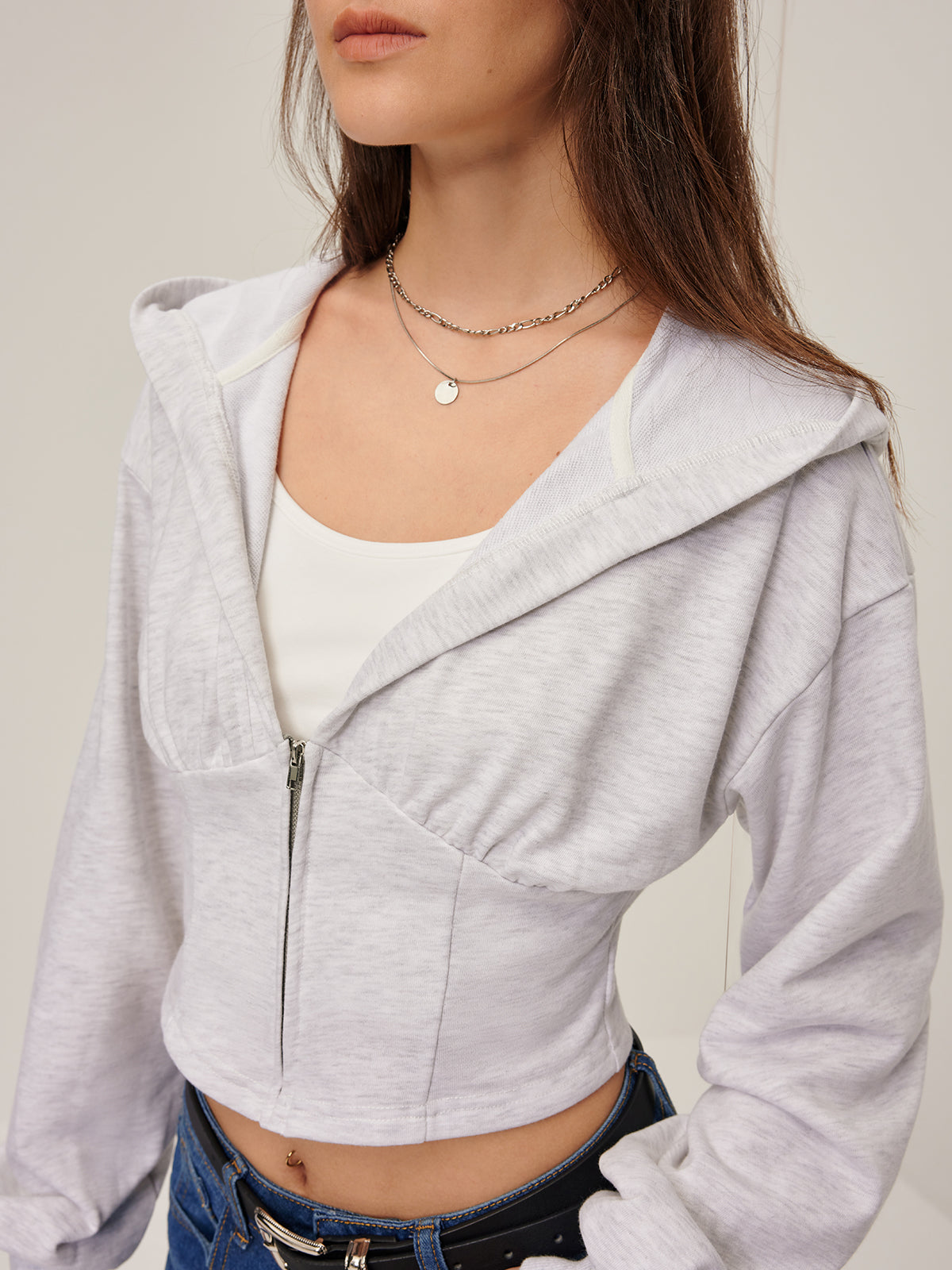 Callistari Zipper Crop Corset Hoodie-CALLISTARI