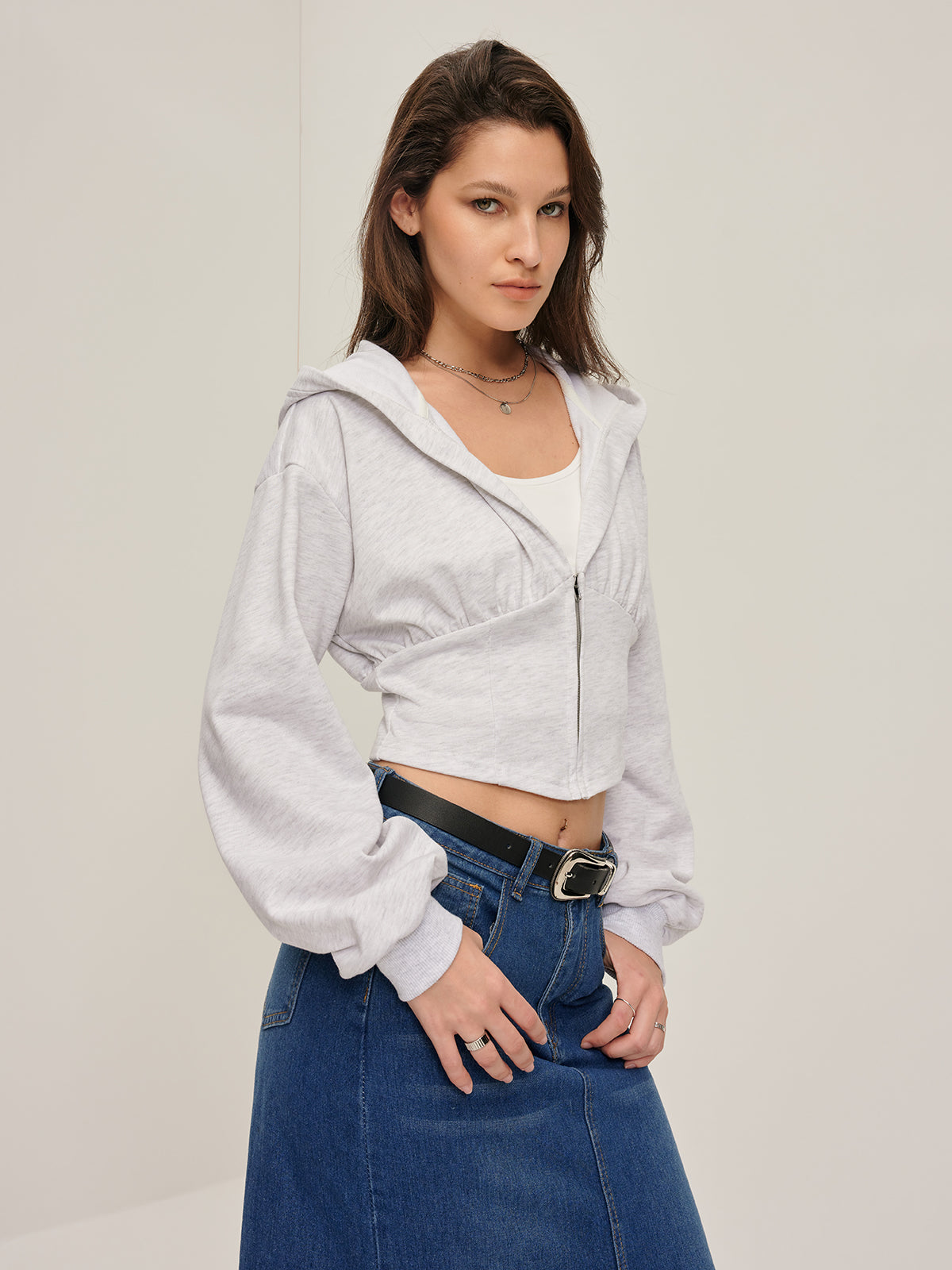 Callistari Zipper Crop Corset Hoodie-CALLISTARI