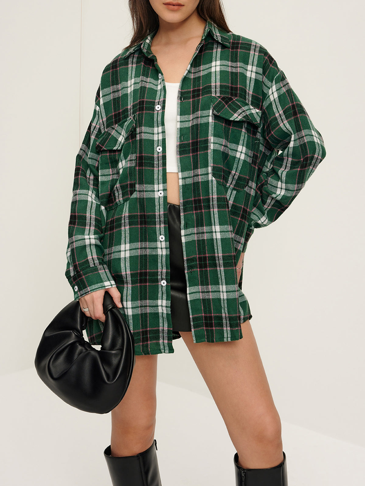 Callistari Retro Plaid Lapel Pockets Shirt-CALLISTARI