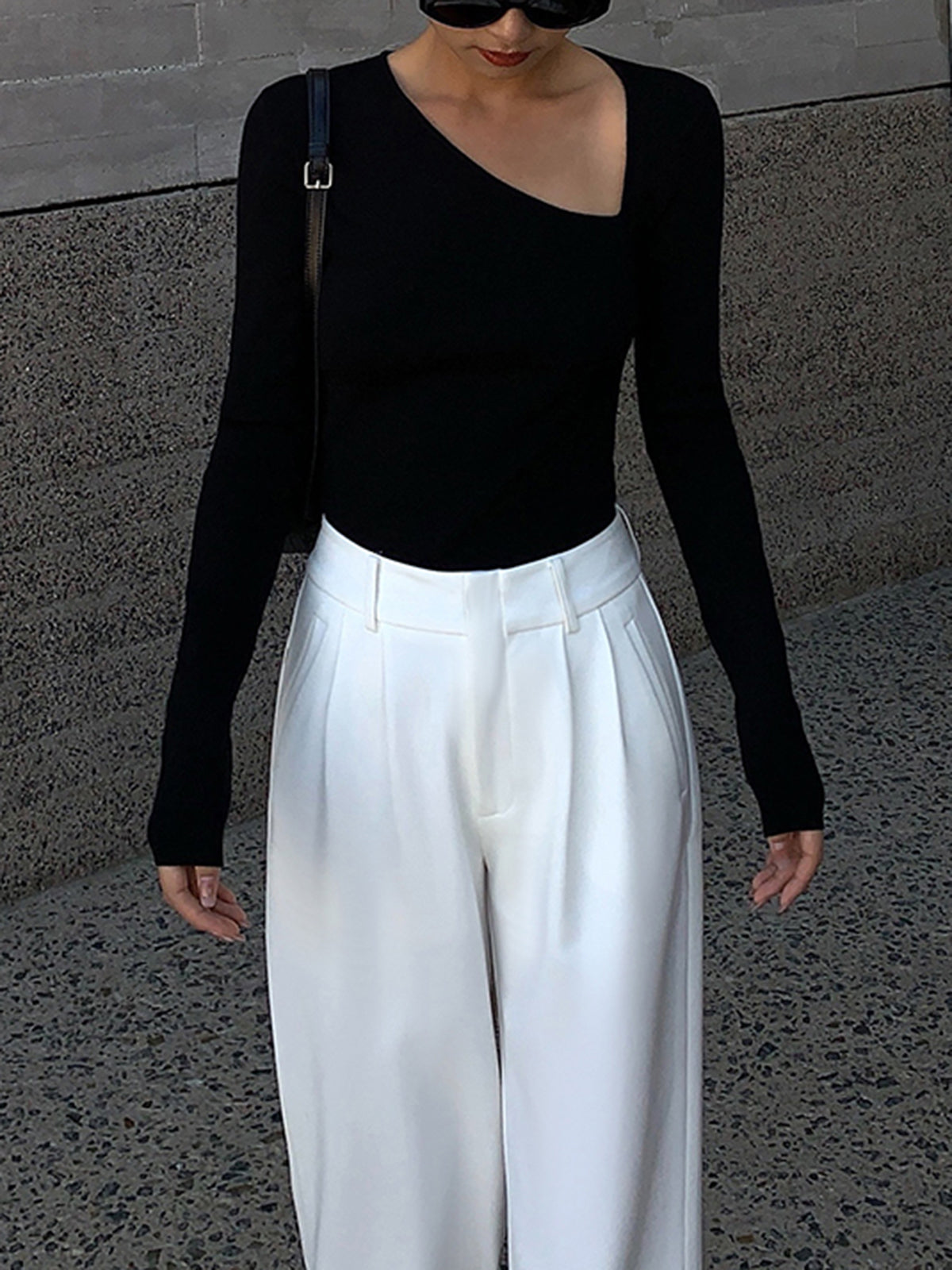 Callistari Asymmetrical Plain Long Sleeve T-Shirt-CALLISTARI