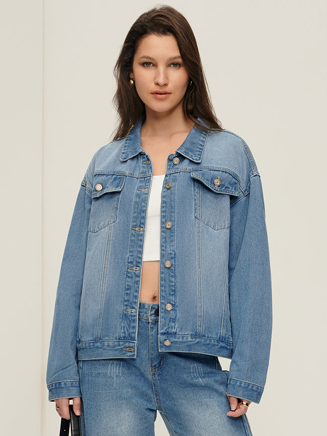 Lapel Pockets Denim Jacket-CALLISTARI