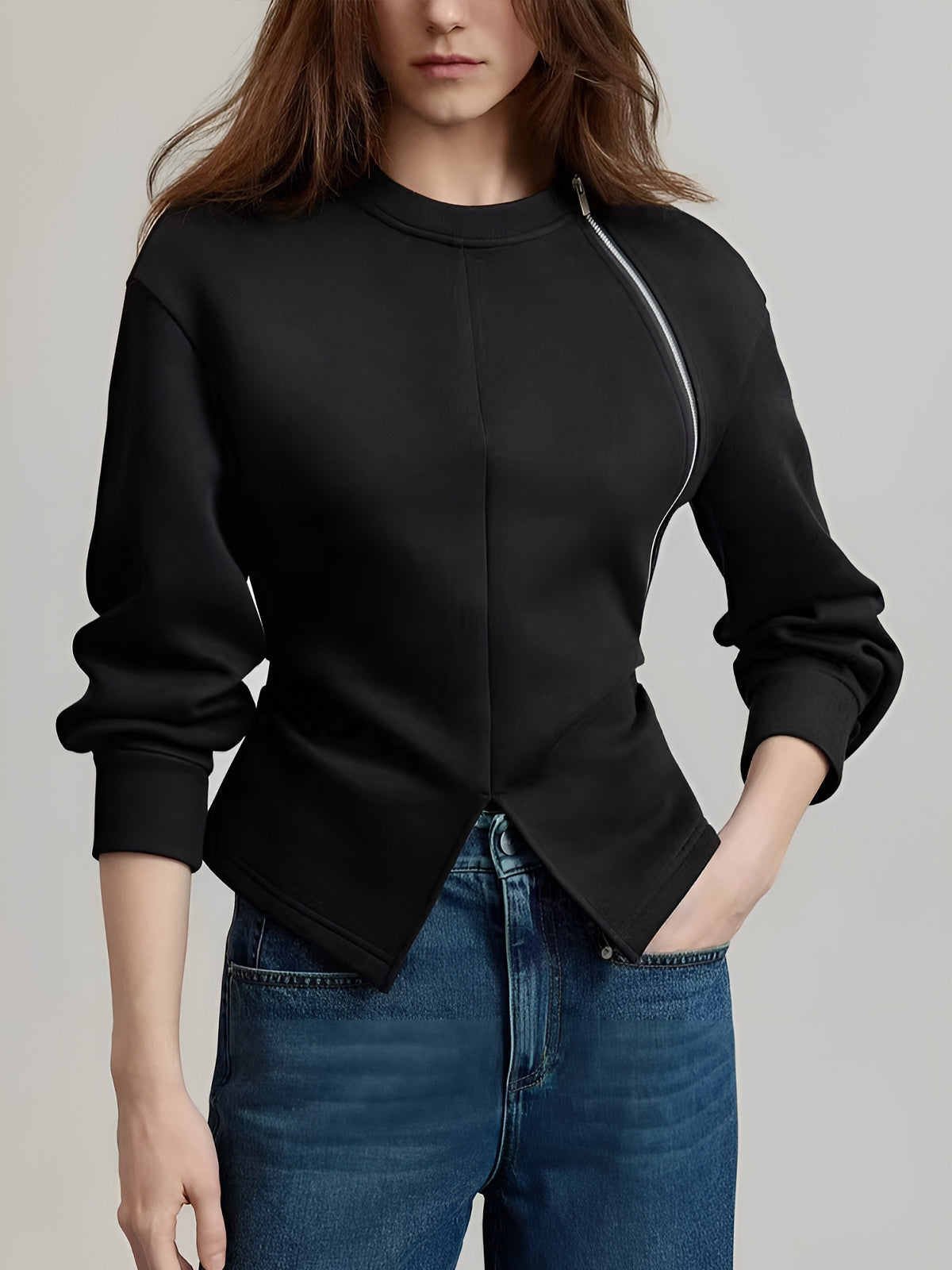 Callistari Plain Zipper Split Blouse-CALLISTARI