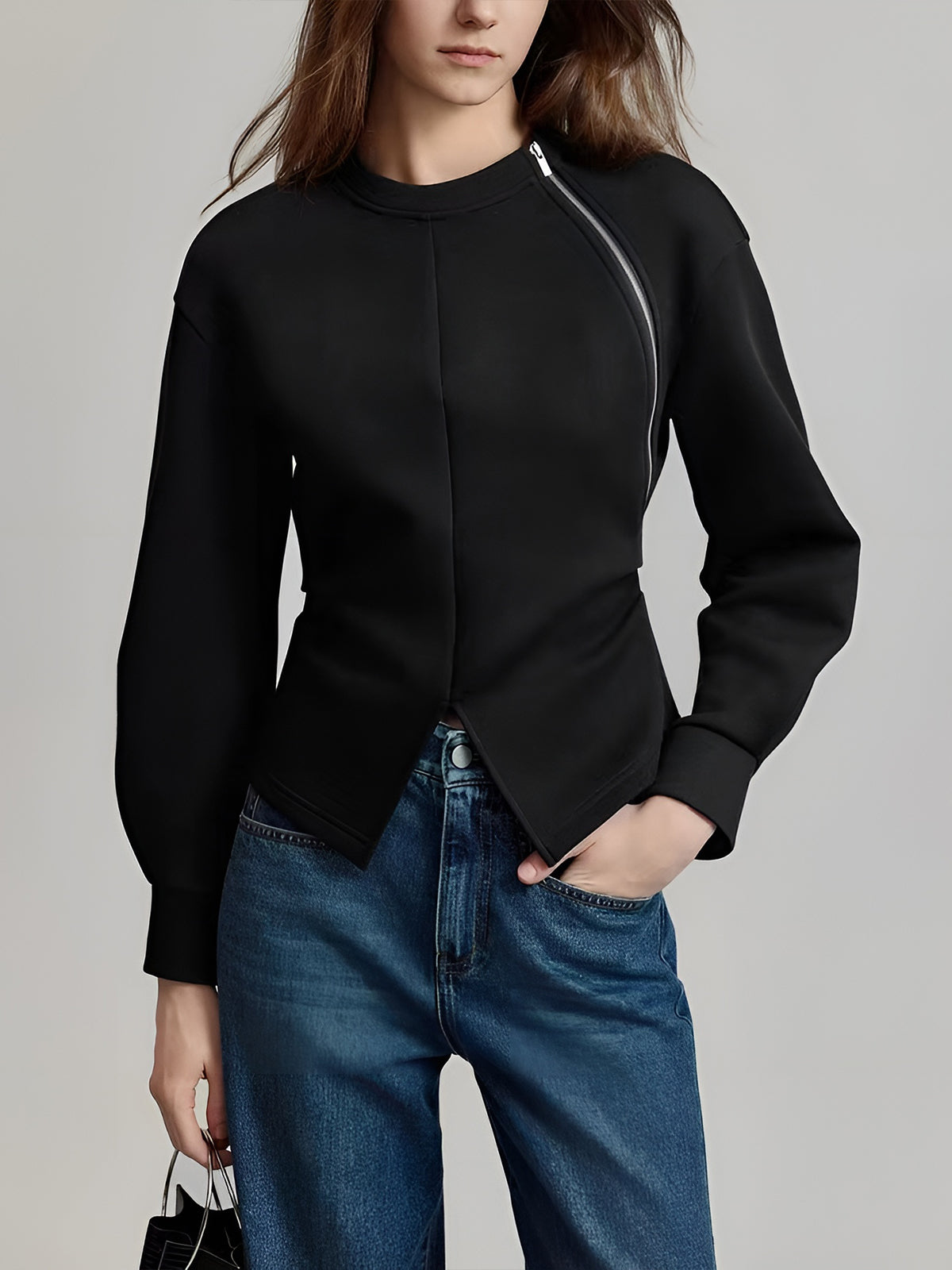 Callistari Plain Zipper Split Blouse-CALLISTARI