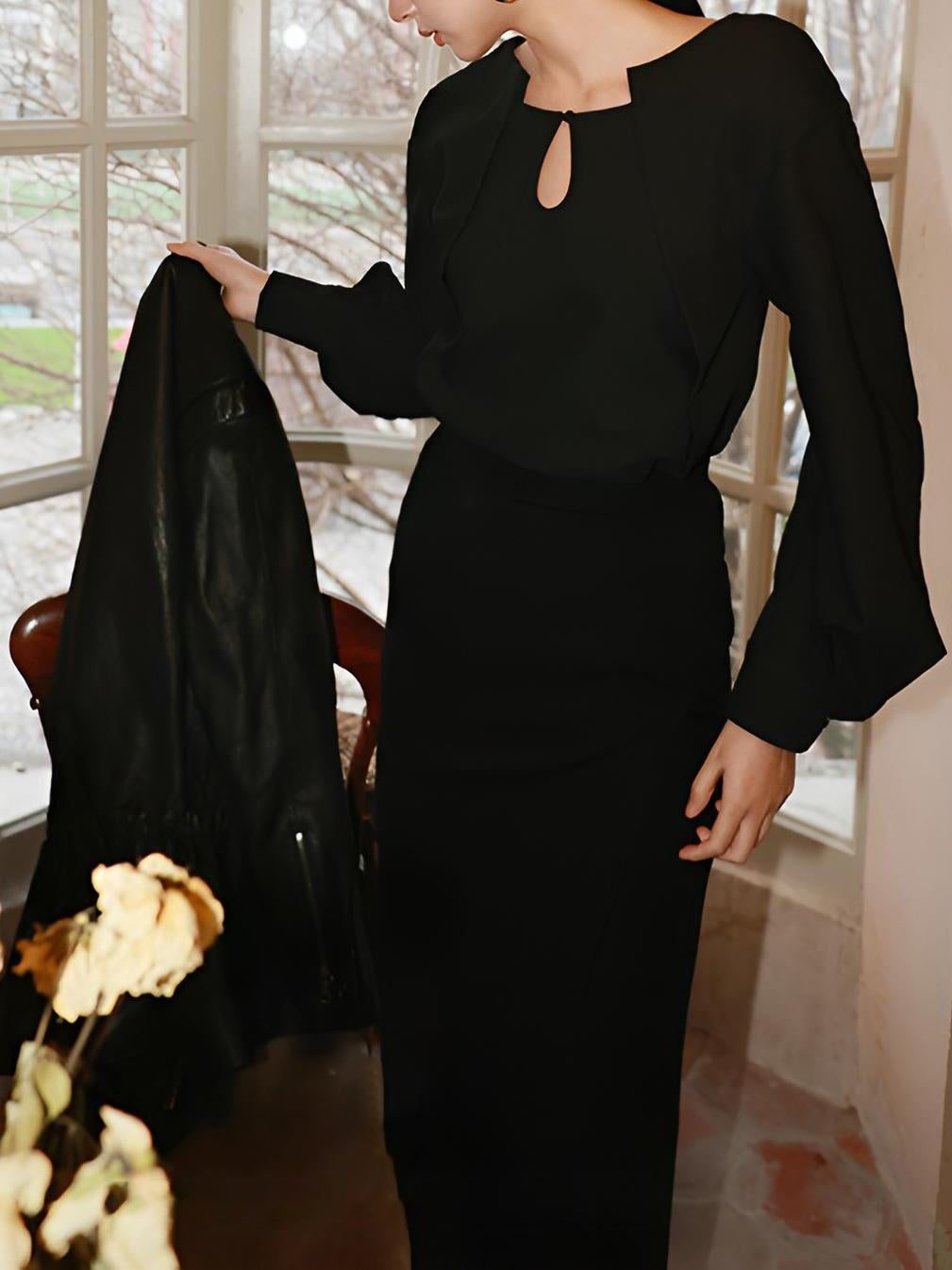 Callistari Button Cutout 2 in 1 Blouse-CALLISTARI